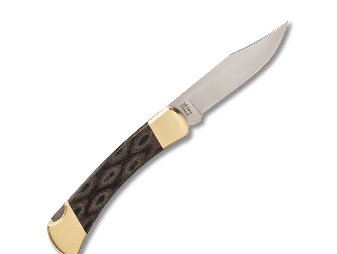 BUCK USA 110 Folding Hunter - Python Micarta - Satin Magna Cut POCKET KNIVE NEW