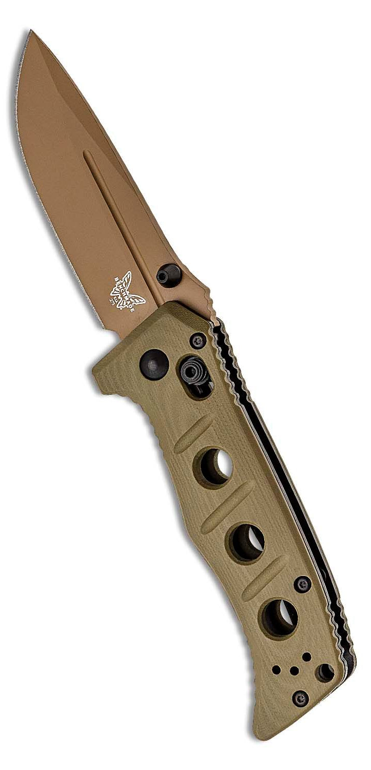BENCHMADE USA Shane Sibert Mini Adamas Folding Knife 3.25" CruWear Flat Dark Earth Plain Blade, OD Green G10 Handles, AXIS/Crossbar Lock KNIVE NEW