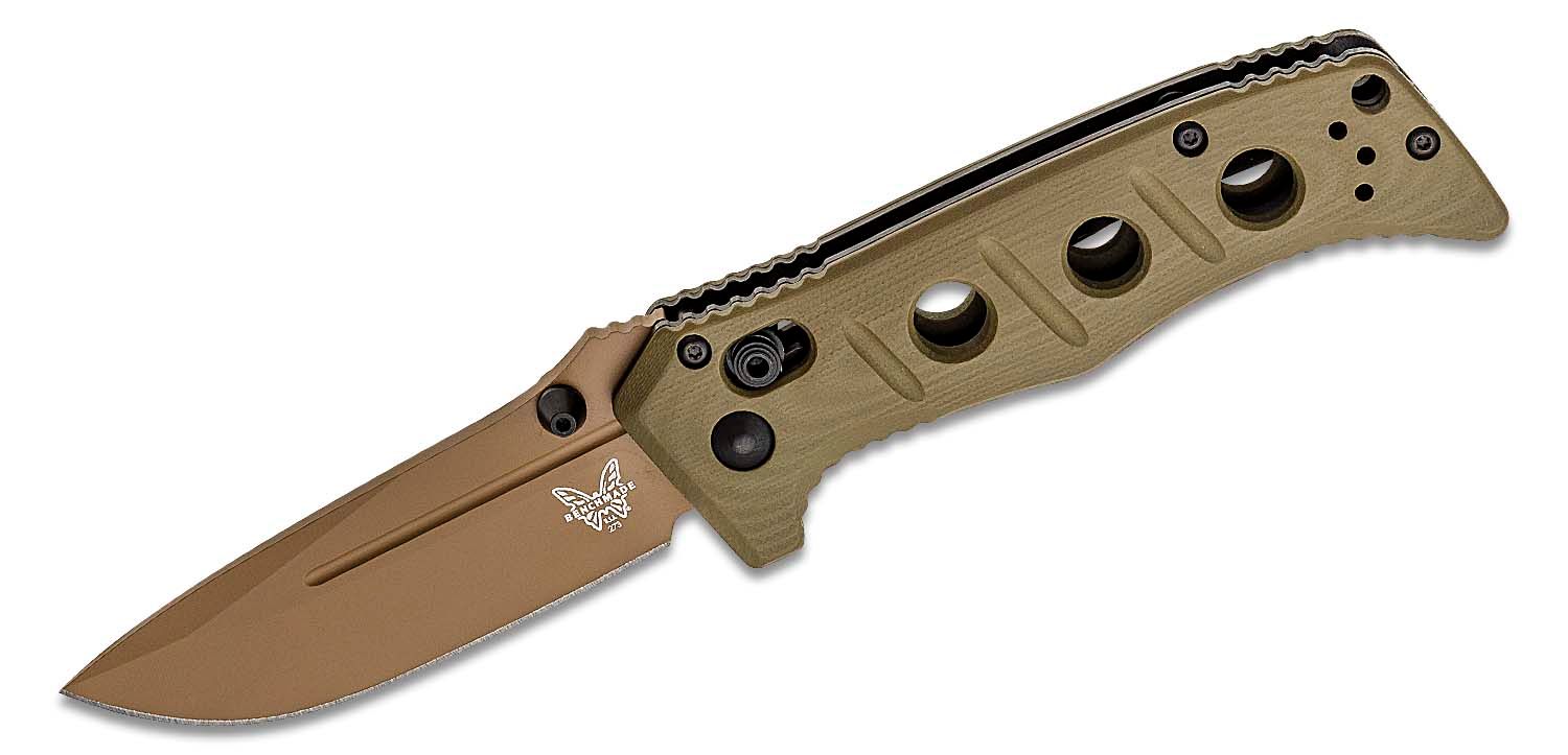 BENCHMADE USA Shane Sibert Mini Adamas Folding Knife 3.25" CruWear Flat Dark Earth Plain Blade, OD Green G10 Handles, AXIS/Crossbar Lock KNIVE NEW