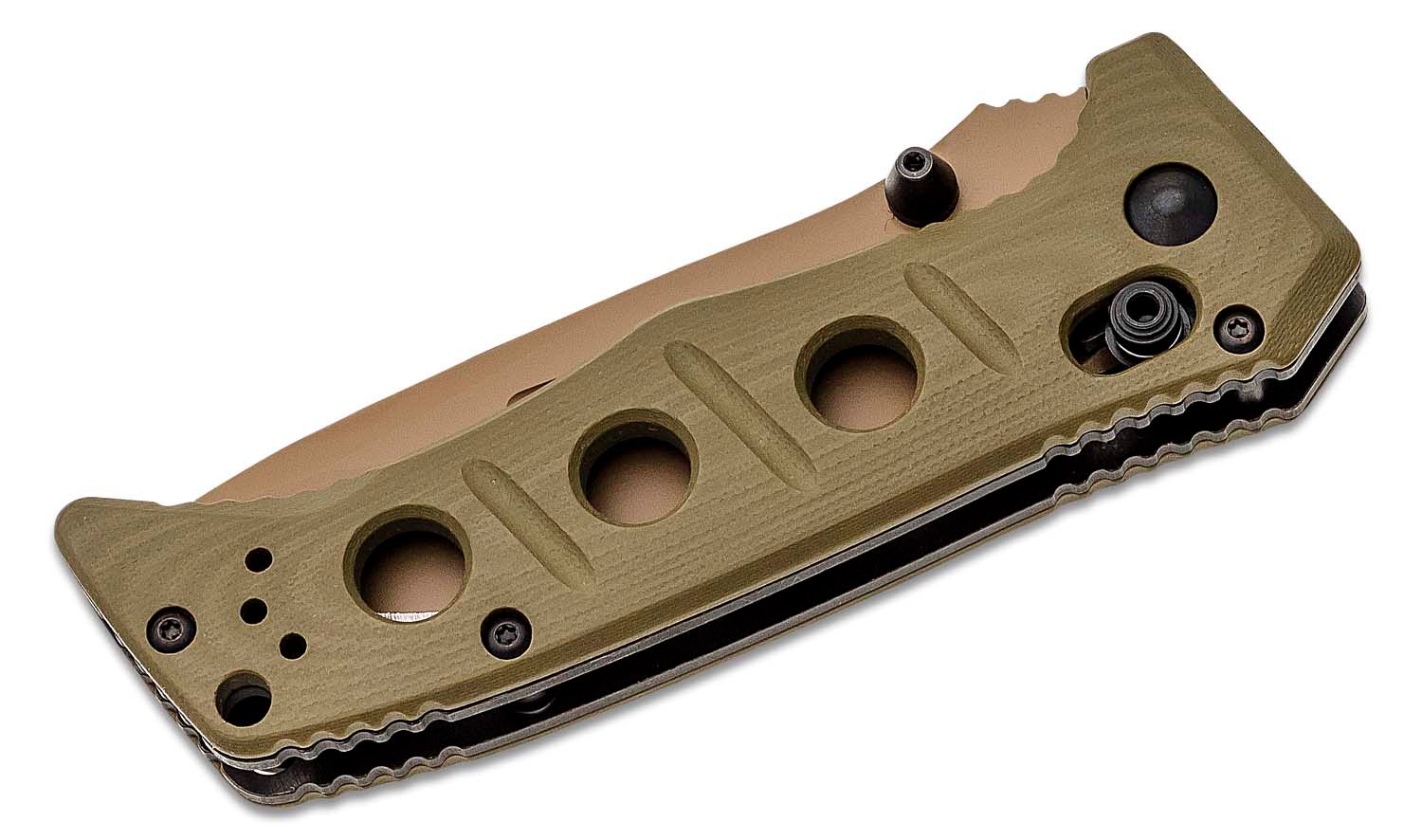 BENCHMADE USA Shane Sibert Mini Adamas Folding Knife 3.25" CruWear Flat Dark Earth Plain Blade, OD Green G10 Handles, AXIS/Crossbar Lock KNIVE NEW