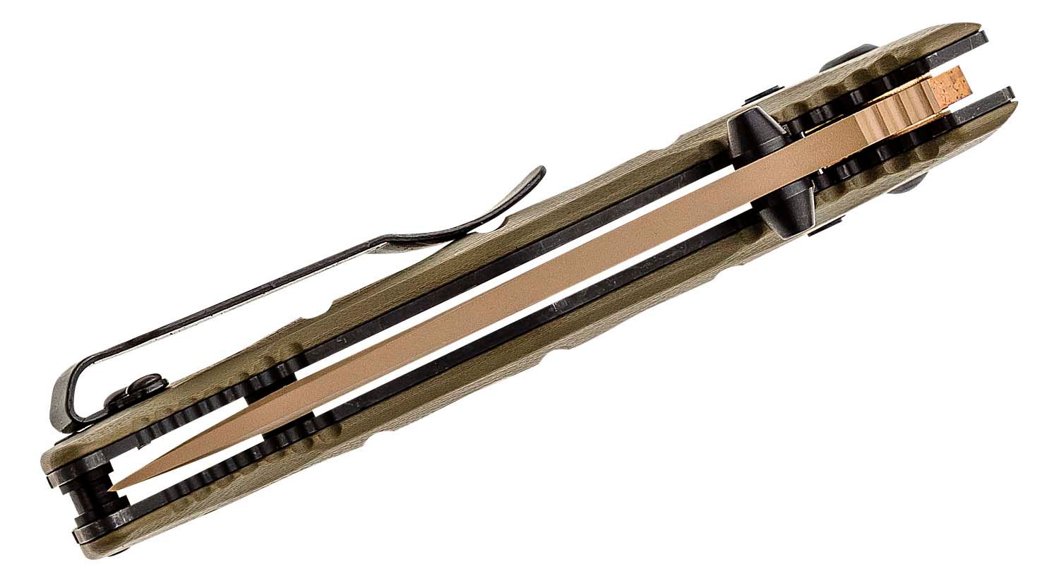 BENCHMADE USA Shane Sibert Mini Adamas Folding Knife 3.25" CruWear Flat Dark Earth Plain Blade, OD Green G10 Handles, AXIS/Crossbar Lock KNIVE NEW