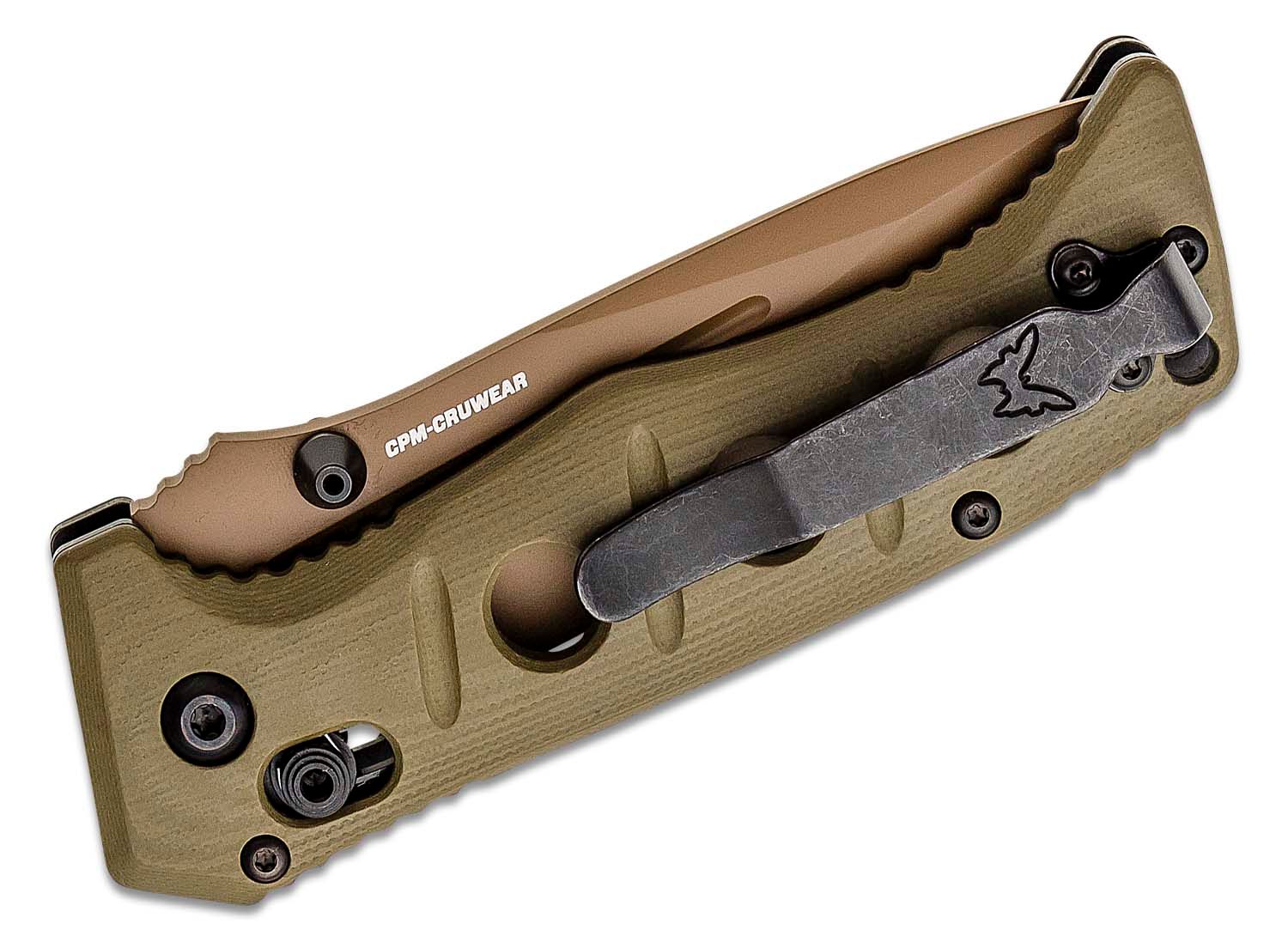 BENCHMADE USA Shane Sibert Mini Adamas Folding Knife 3.25" CruWear Flat Dark Earth Plain Blade, OD Green G10 Handles, AXIS/Crossbar Lock KNIVE NEW