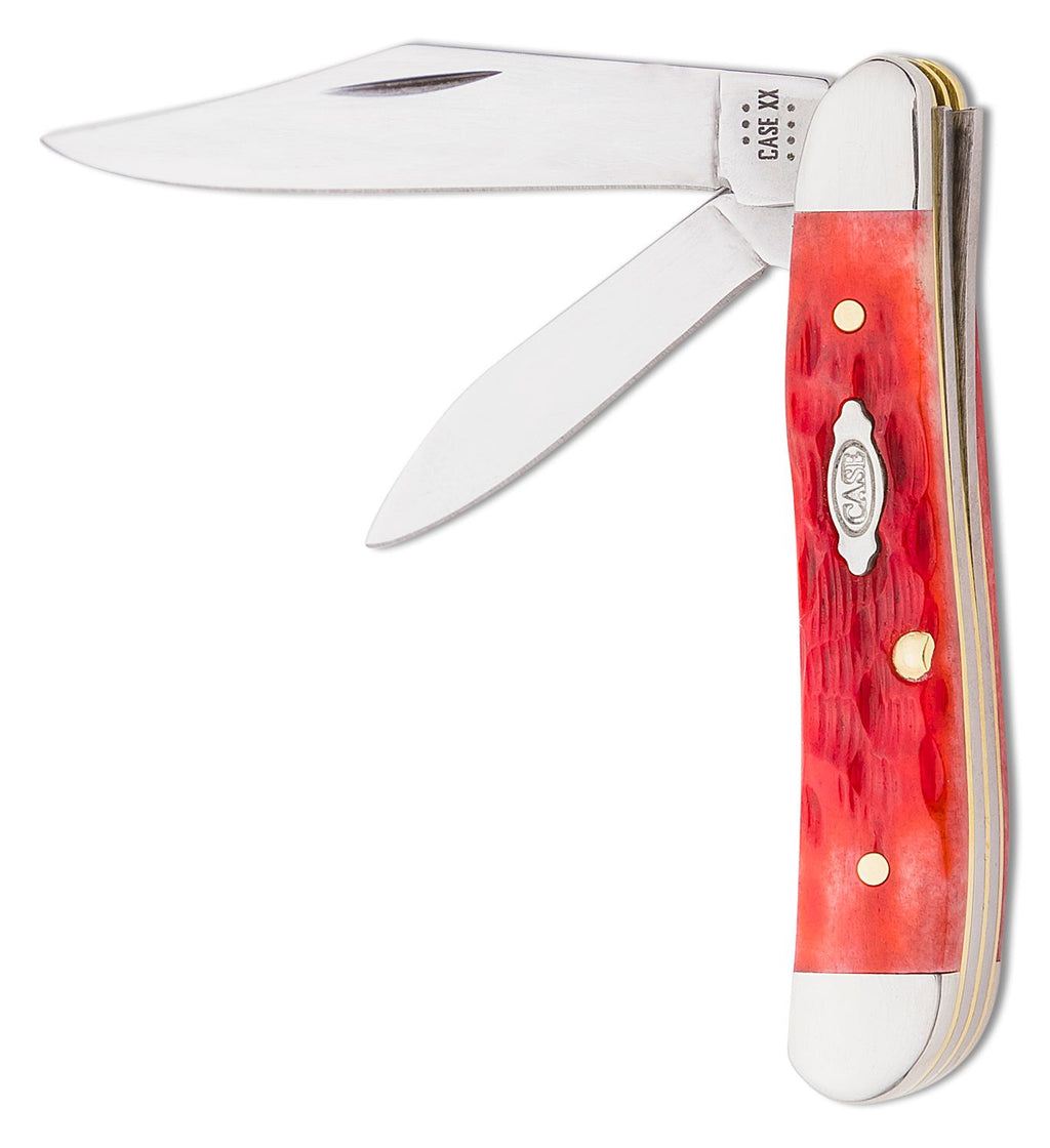 CASE USA Peach Seed Jig Dark Red Bone Medium Stockman 3.63" Closed (6318 CS) - Carbon Steel, Slipjoint (non-locking) KNIVE NEW