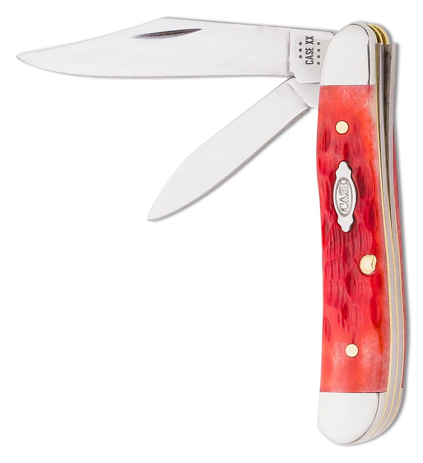 CASE USA Peach Seed Jig Dark Red Bone Medium Stockman 3.63" Closed (6318 CS) - Carbon Steel, Slipjoint (non-locking) KNIVE NEW