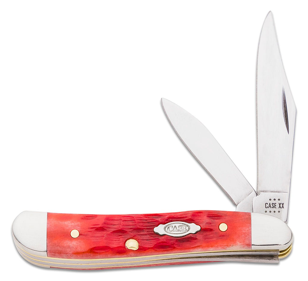 CASE USA Peach Seed Jig Dark Red Bone Medium Stockman 3.63" Closed (6318 CS) - Carbon Steel, Slipjoint (non-locking) KNIVE NEW