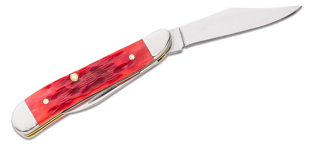 CASE USA Peach Seed Jig Dark Red Bone Medium Stockman 3.63" Closed (6318 CS) - Carbon Steel, Slipjoint (non-locking) KNIVE NEW