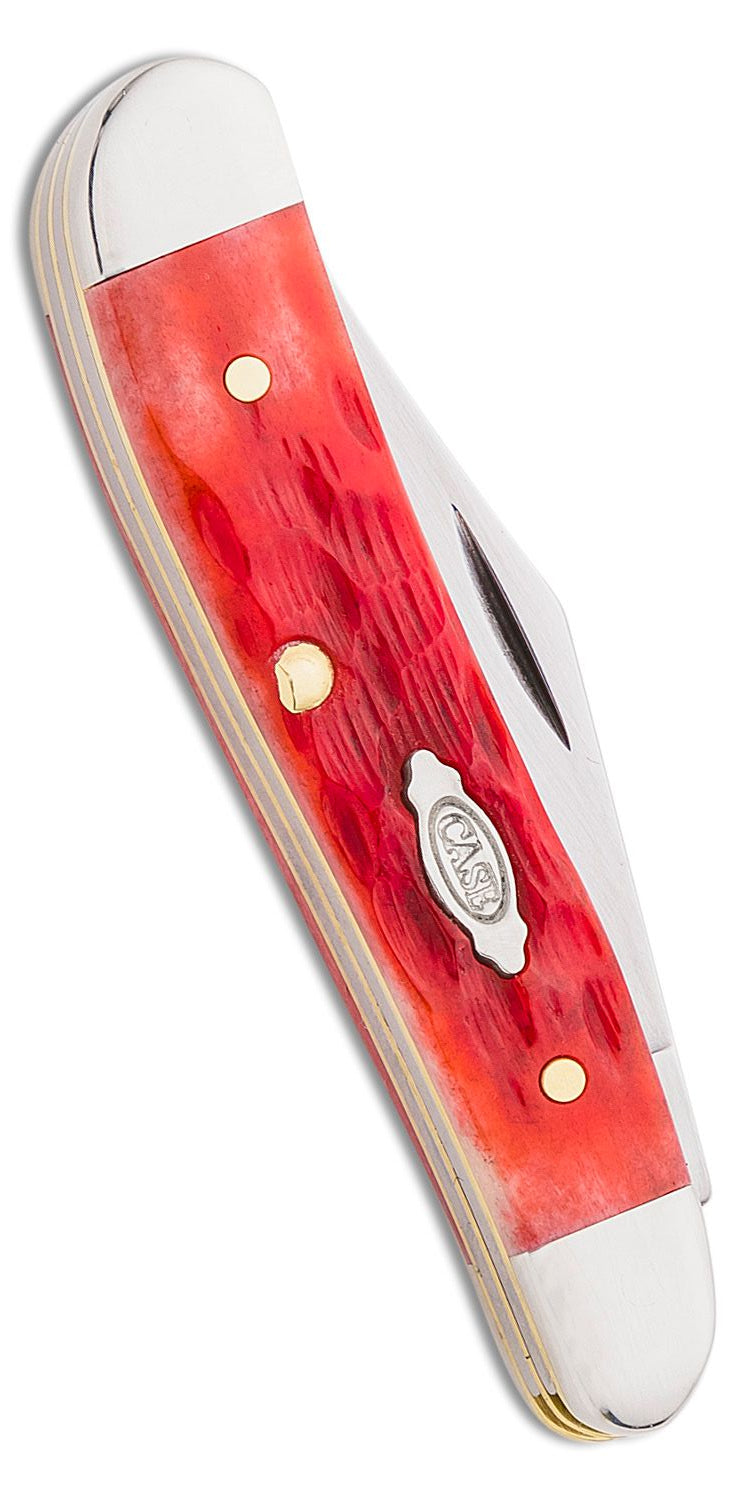 CASE USA Peach Seed Jig Dark Red Bone Medium Stockman 3.63" Closed (6318 CS) - Carbon Steel, Slipjoint (non-locking) KNIVE NEW