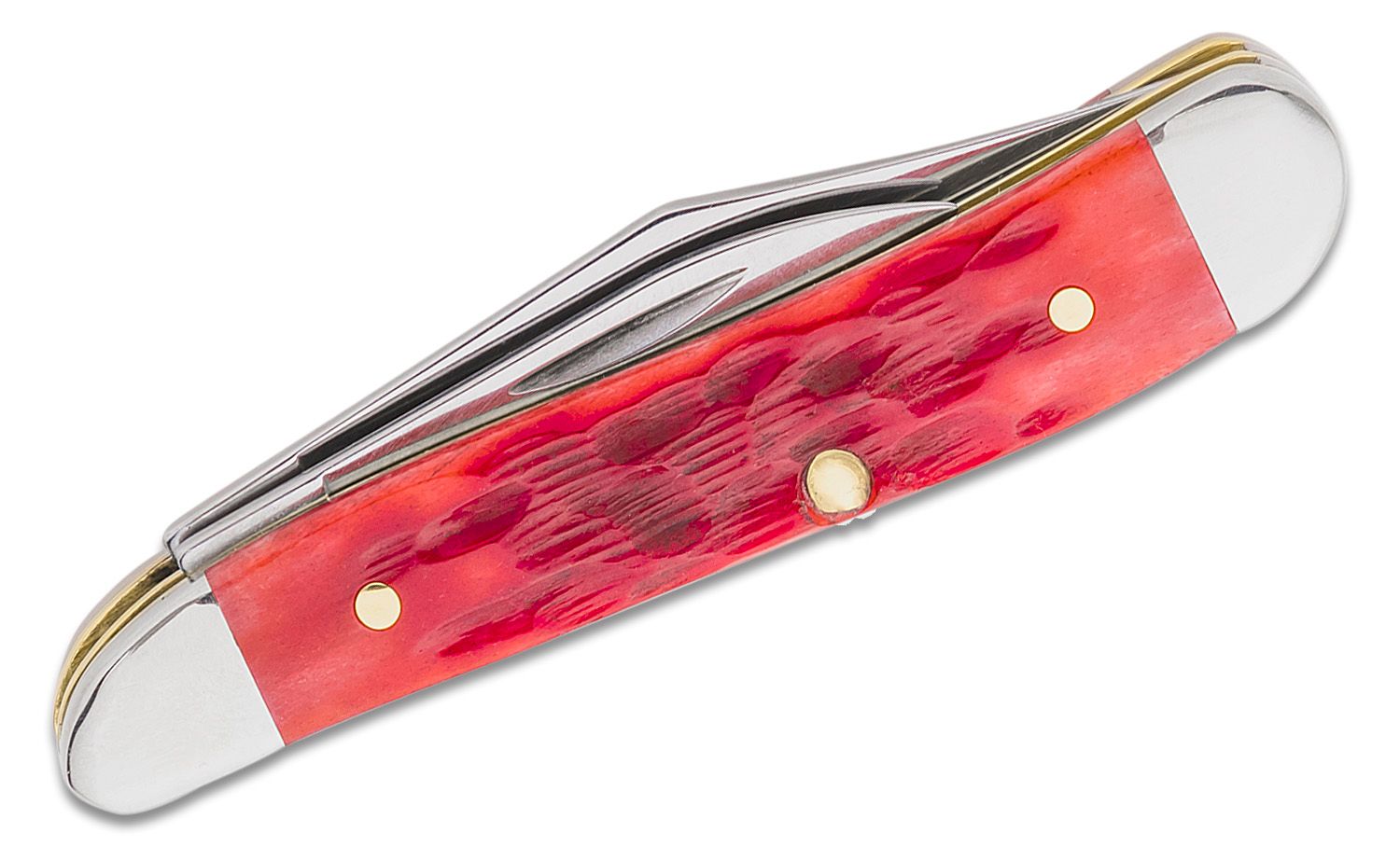 CASE USA Peach Seed Jig Dark Red Bone Medium Stockman 3.63" Closed (6318 CS) - Carbon Steel, Slipjoint (non-locking) KNIVE NEW