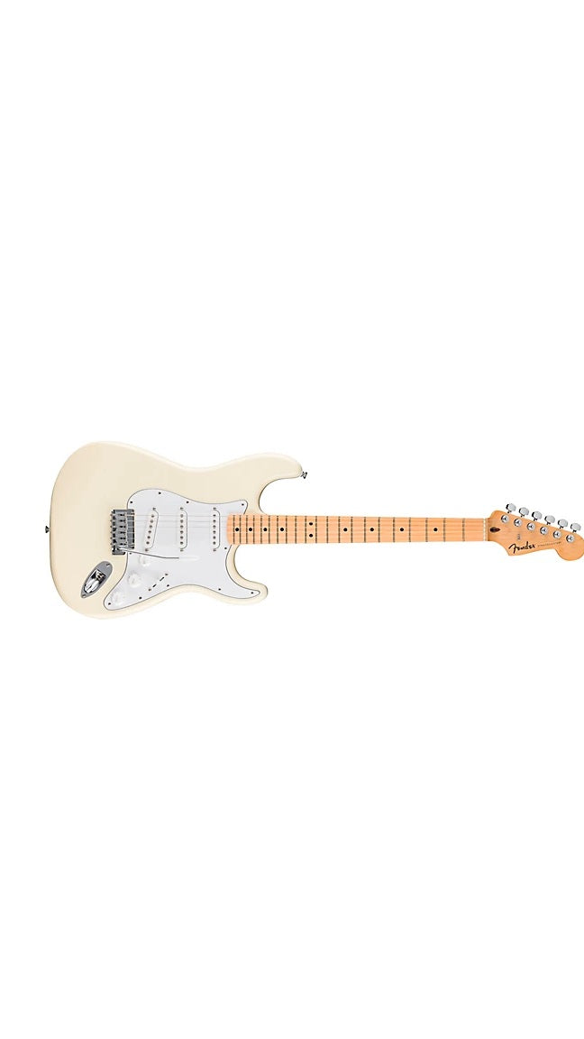 a...FENDER STANDARD STRATOCASTER Maple Fingerboard Electric Guitar Olympic White w/FENDER BLACK PREMIUM GIG BAG NEW