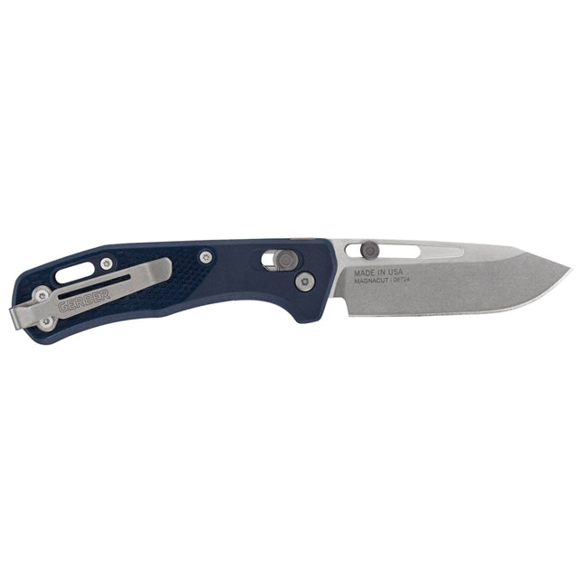 GERBER USA Assert Magnacut BLUE Knife, FOLDING BLADE Hunting Knife w/Sheath NEW