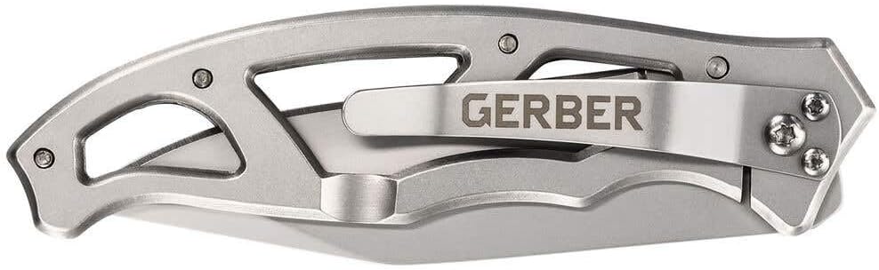 GERBER USA GERBER Paraframe Combo: 4.13" (10.49cm) Closed, 3" (7.62cm) Stainless Blade, Black Stainless Steel Handle, Includes Mullet Keychain Tool &amp; Barbill Wallet Knife w/Sheath NEW