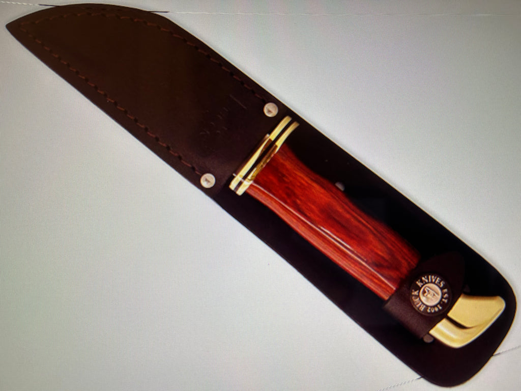 BUCK USA Knives 212 5.5"  ALL PURPOSE FIGHTER KNIFE CHERRY-GOLD MICARTA HANDLE HIGH CARBON STEEL Fixed Blade Knife with Sheath NEW