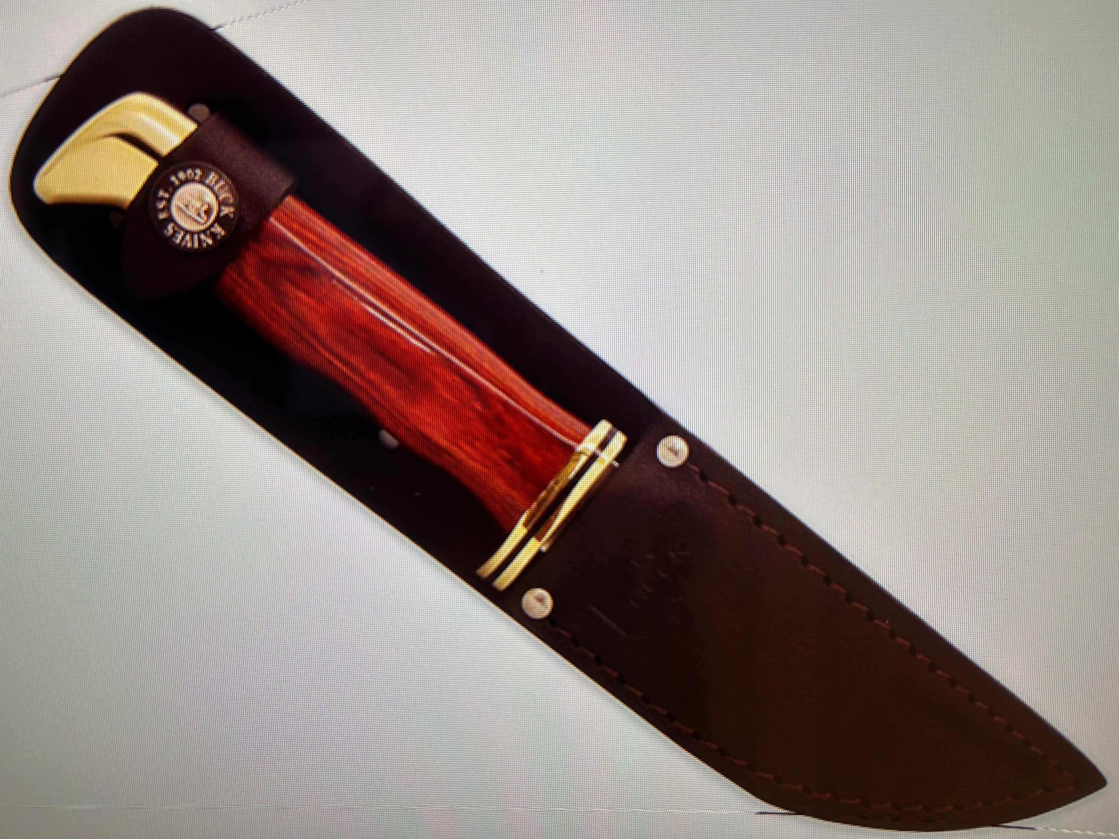 BUCK USA Knives 212 5.5"  ALL PURPOSE FIGHTER KNIFE CHERRY-GOLD MICARTA HANDLE HIGH CARBON STEEL Fixed Blade Knife with Sheath NEW