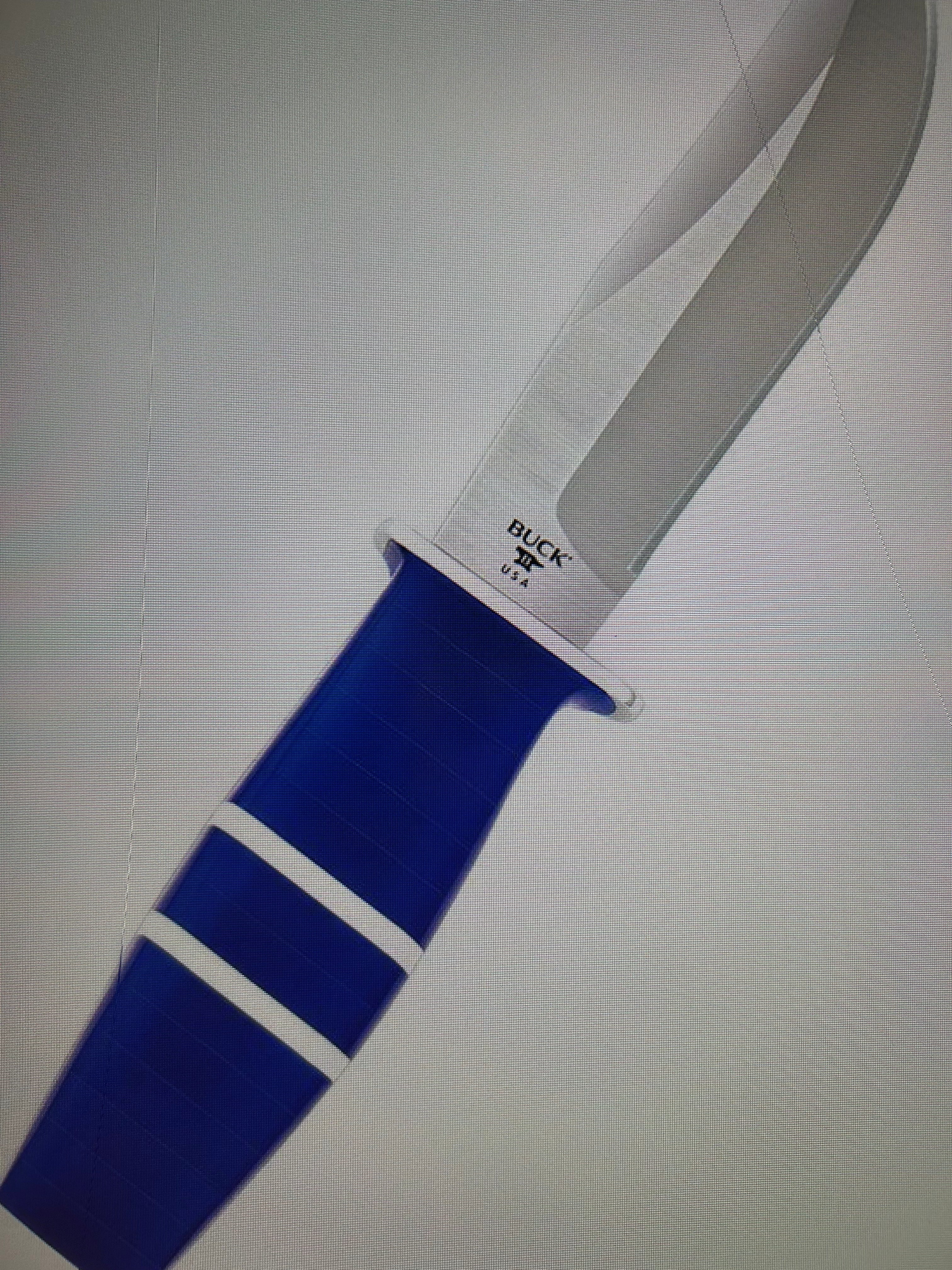 BUCK USA Knives 212 5.5"  ALL PURPOSE FIGHTER KNIFE COBALT BLUE-WHITE MICARTA HANDLE HIGH CARBON STEEL Fixed Blade Knife with Sheath NEW