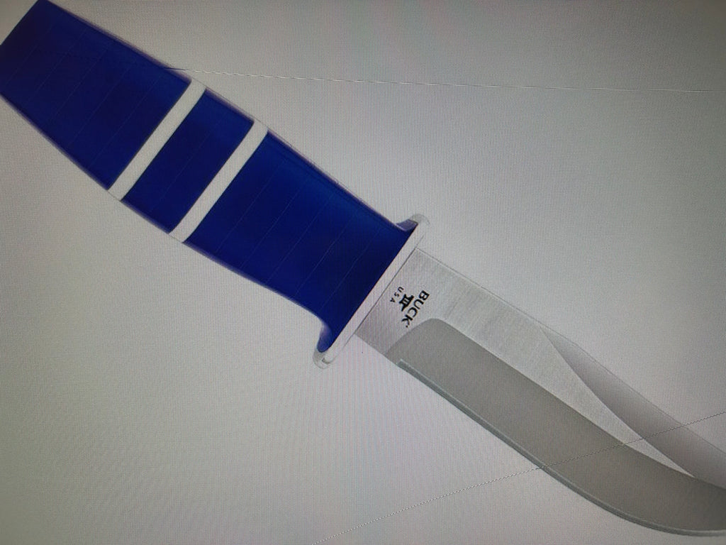 BUCK USA Knives 212 5.5"  ALL PURPOSE FIGHTER KNIFE COBALT BLUE-WHITE MICARTA HANDLE HIGH CARBON STEEL Fixed Blade Knife with Sheath NEW