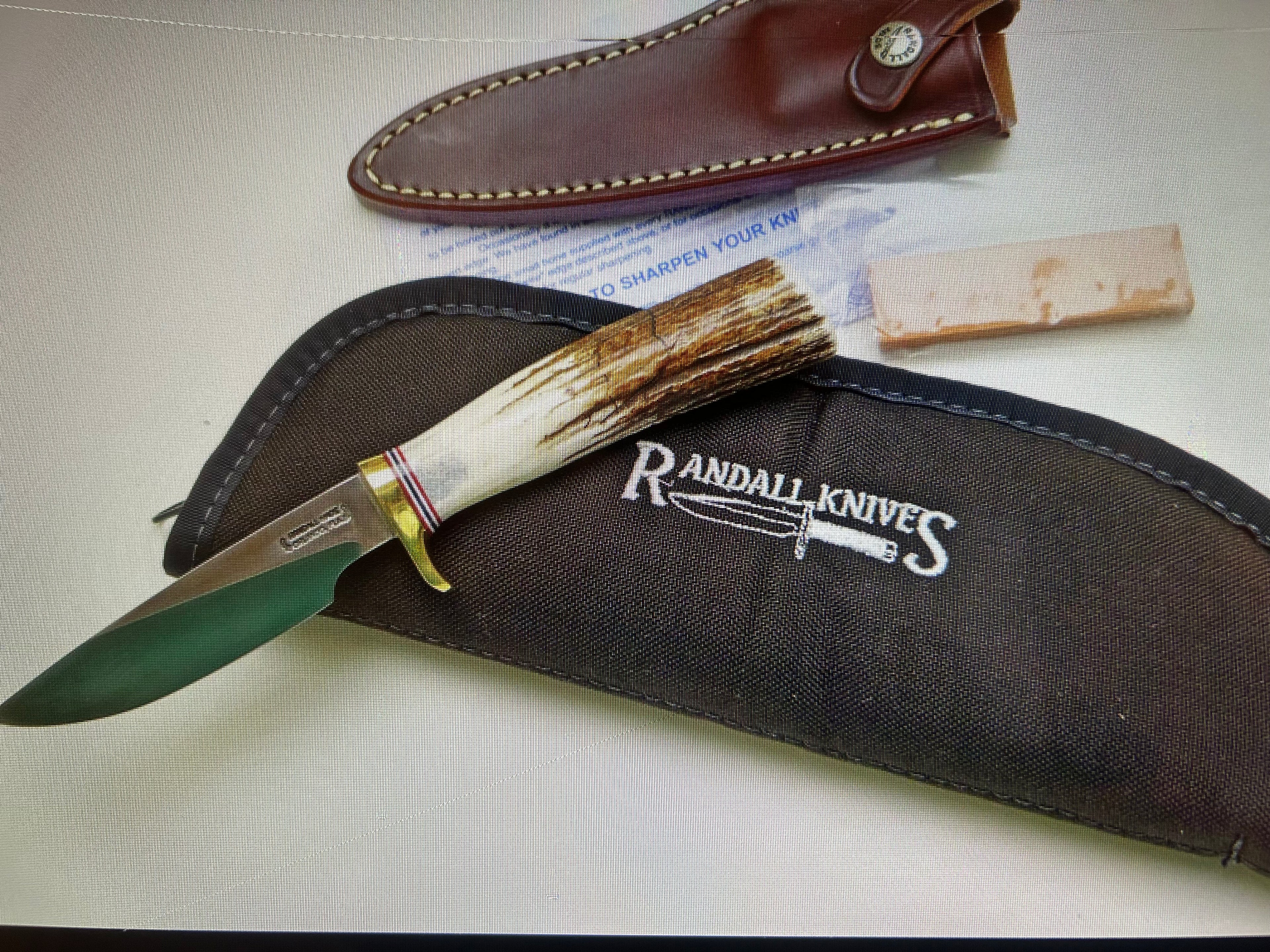 RANDALL USA KNIVES MODEL 5-6.0 ALL PURPOSE FIGHTER KNIFE HIGH CARBON STEEL STAG/ANTLER HANDLE W/SHEATH PRE-OWNED