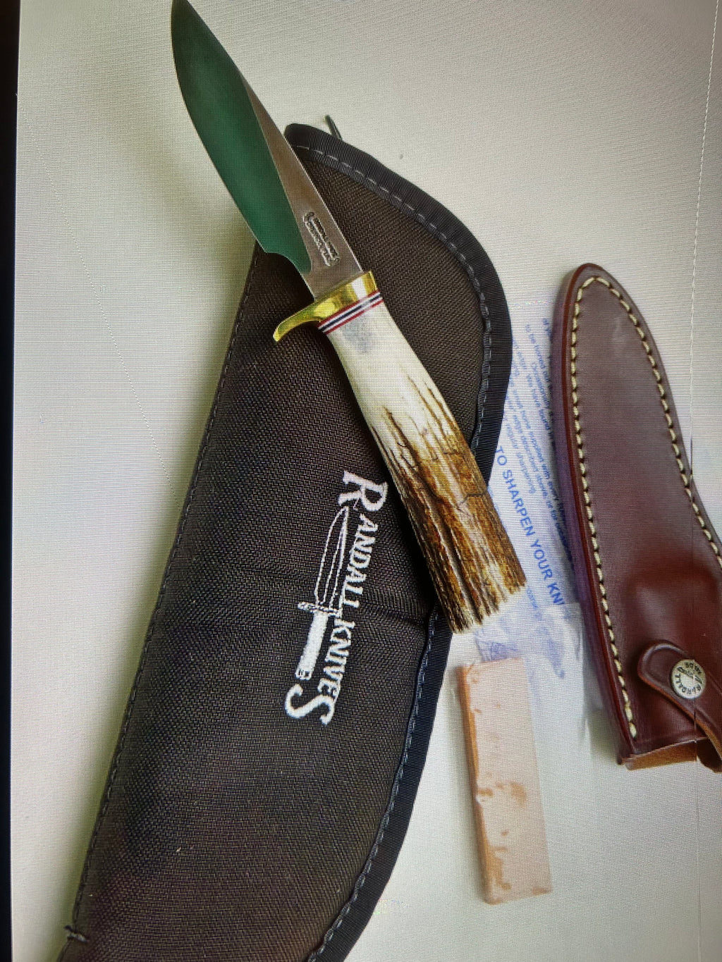 RANDALL USA KNIVES MODEL 5-6.0 ALL PURPOSE FIGHTER KNIFE HIGH CARBON STEEL STAG/ANTLER HANDLE W/SHEATH PRE-OWNED