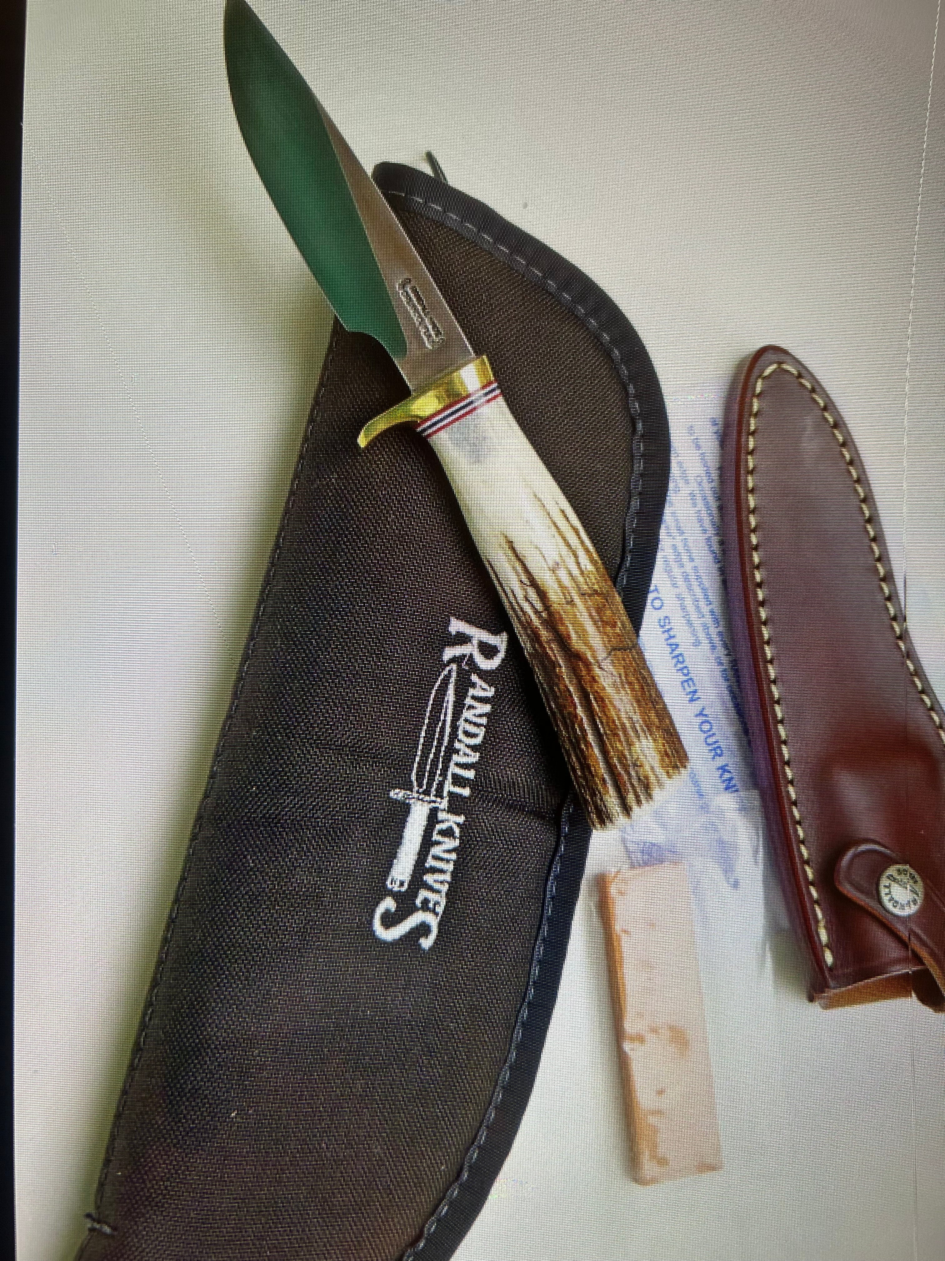 RANDALL USA KNIVES MODEL 5-6.0 ALL PURPOSE FIGHTER KNIFE HIGH CARBON STEEL STAG/ANTLER HANDLE W/SHEATH PRE-OWNED