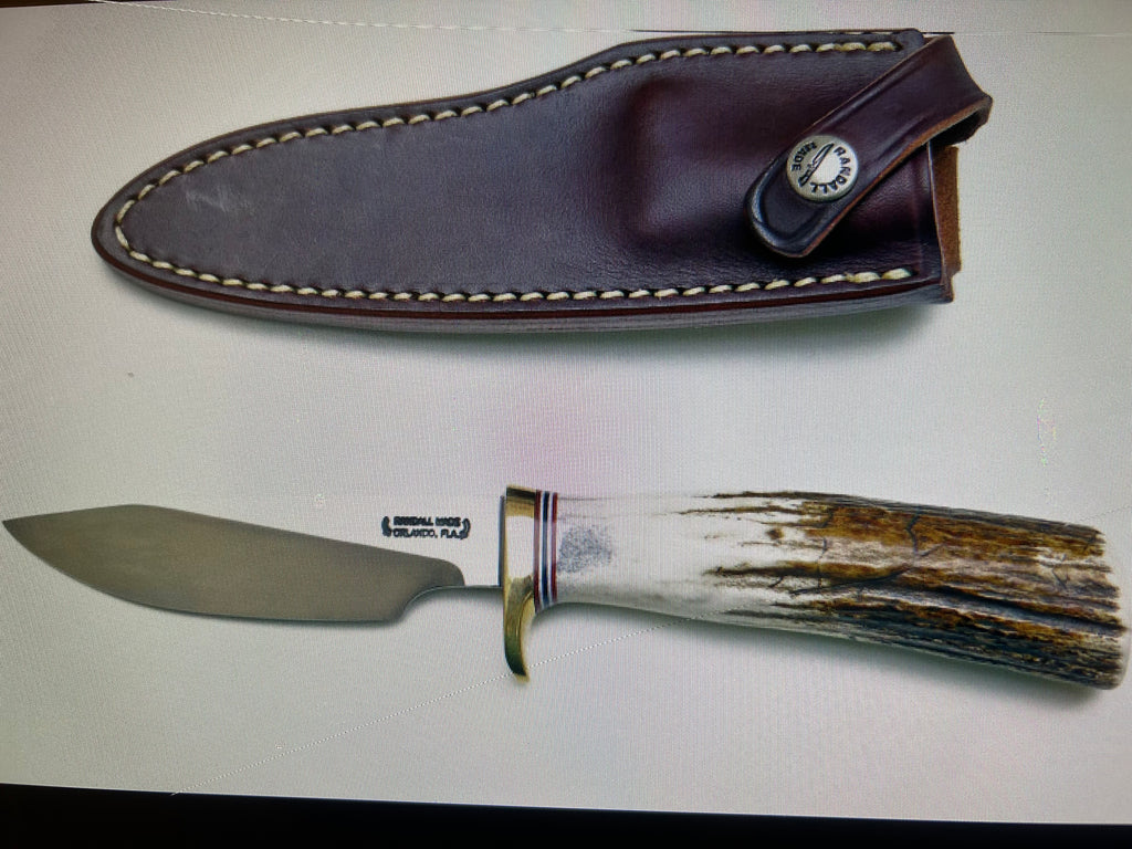 RANDALL USA KNIVES MODEL 5-6.0 ALL PURPOSE FIGHTER KNIFE HIGH CARBON STEEL STAG/ANTLER HANDLE W/SHEATH PRE-OWNED
