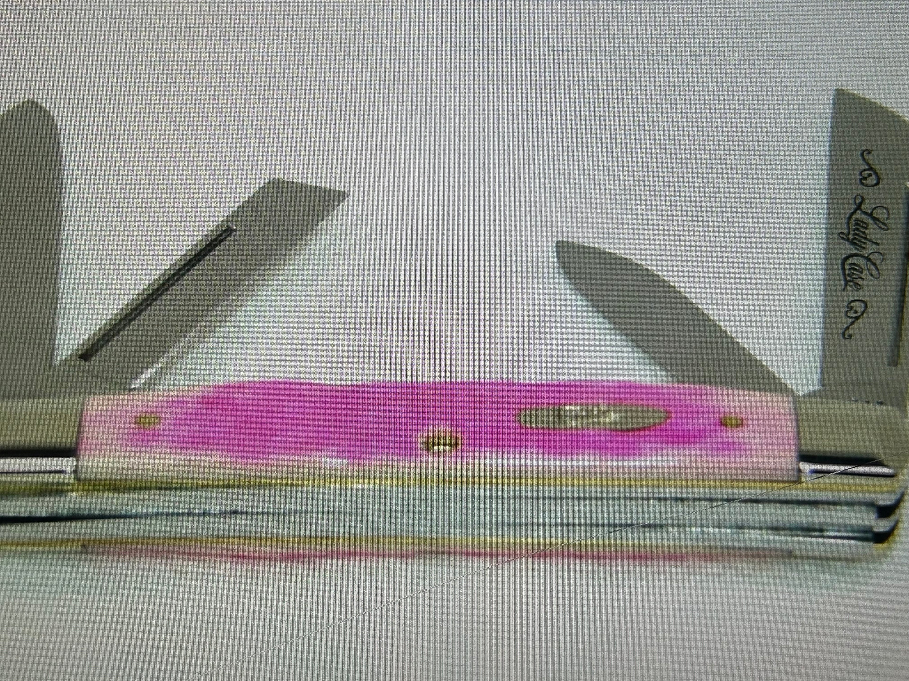 a...Case XX USA The Lady Case Vintage Trapper Exotic Boone Stag Pink Handle Pocket Knife w/Sheath Pre-OWNED