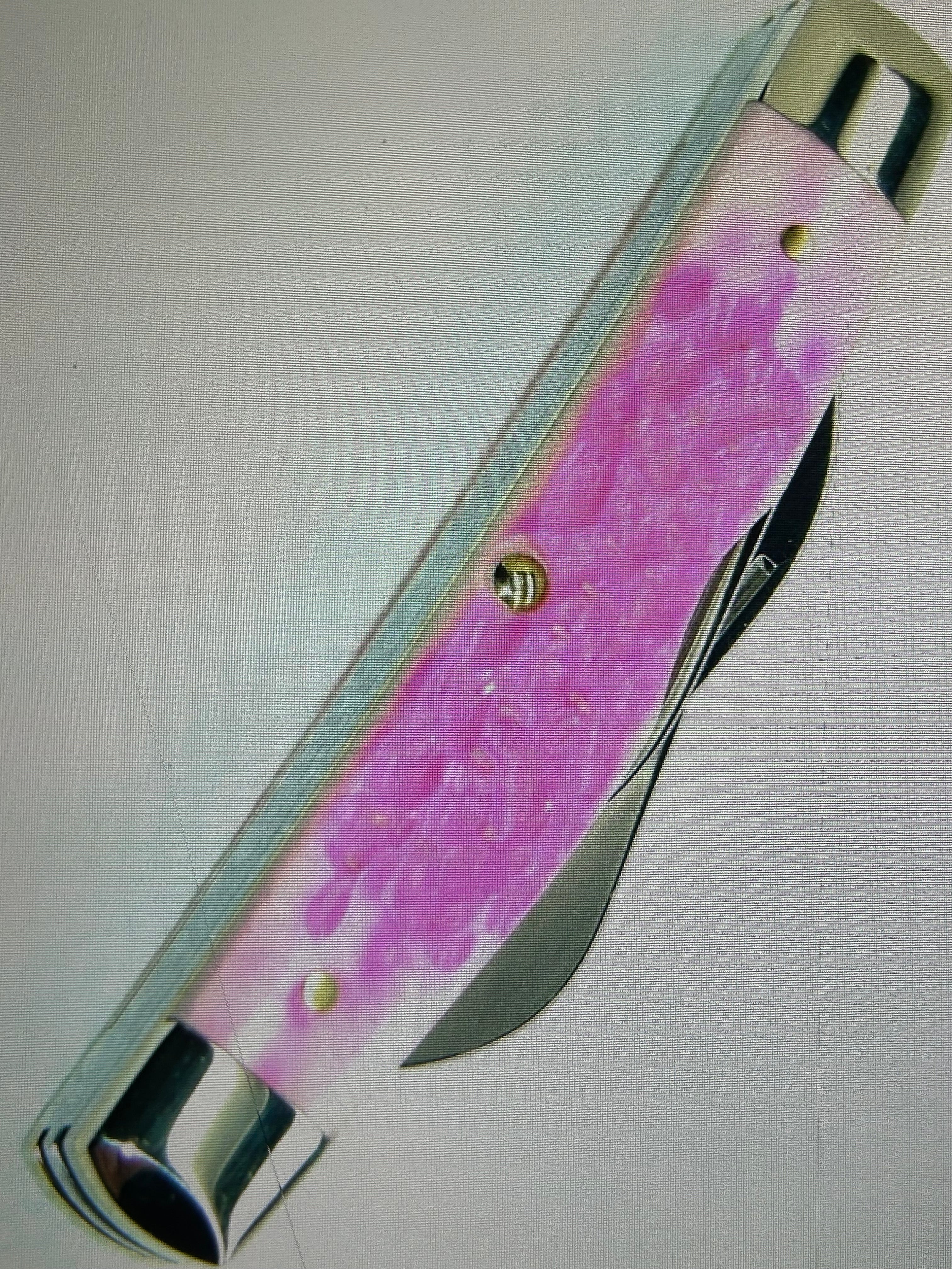 a...Case XX USA The Lady Case Vintage Trapper Exotic Boone Stag Pink Handle Pocket Knife w/Sheath Pre-OWNED