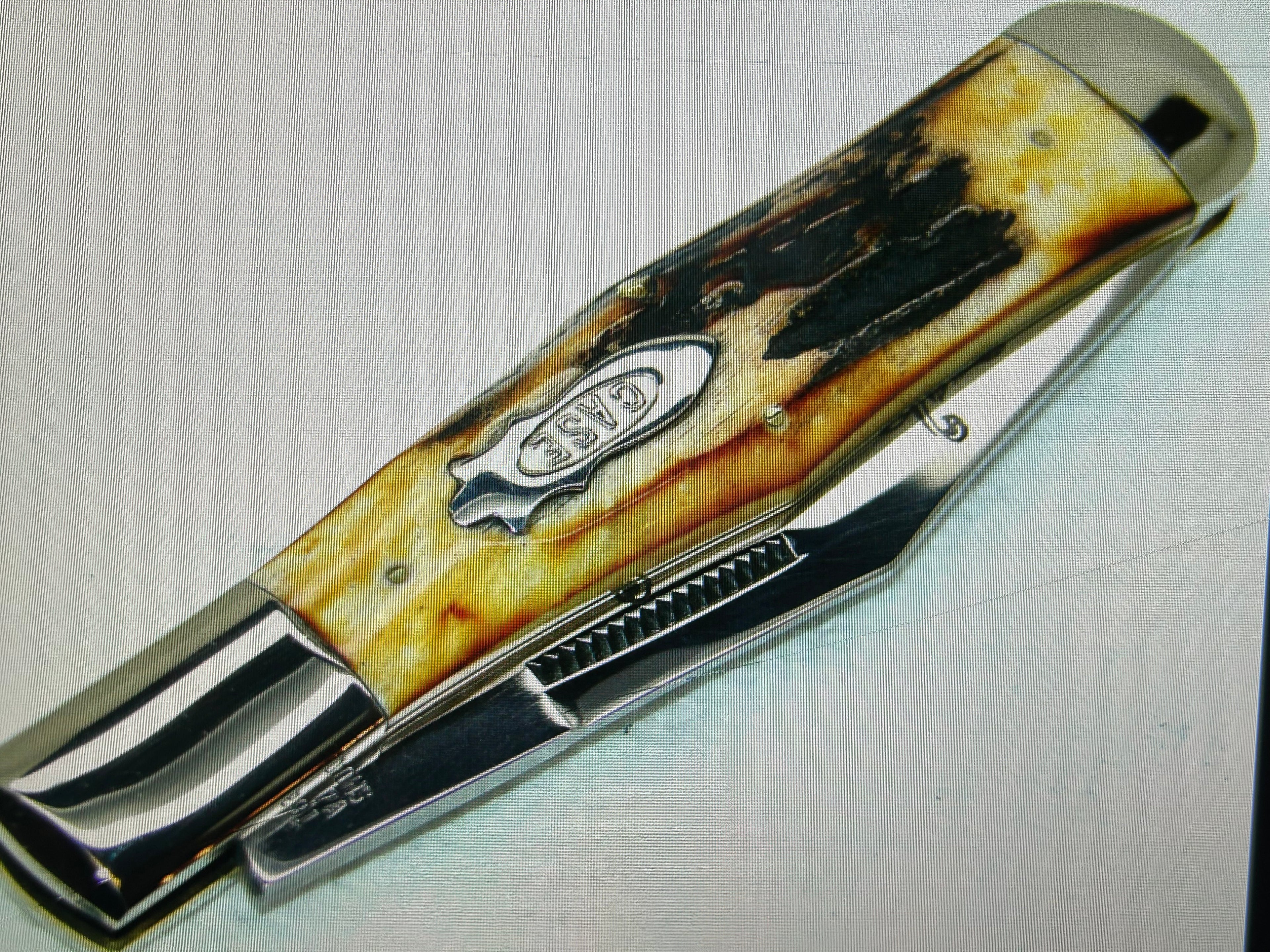 a...Case XX USA WR Case & Sons Vintage 1991 Super Boone Stag Brown Yellow Handle Limited Edition Pocket Knife w/Sheath Pre-OWNED