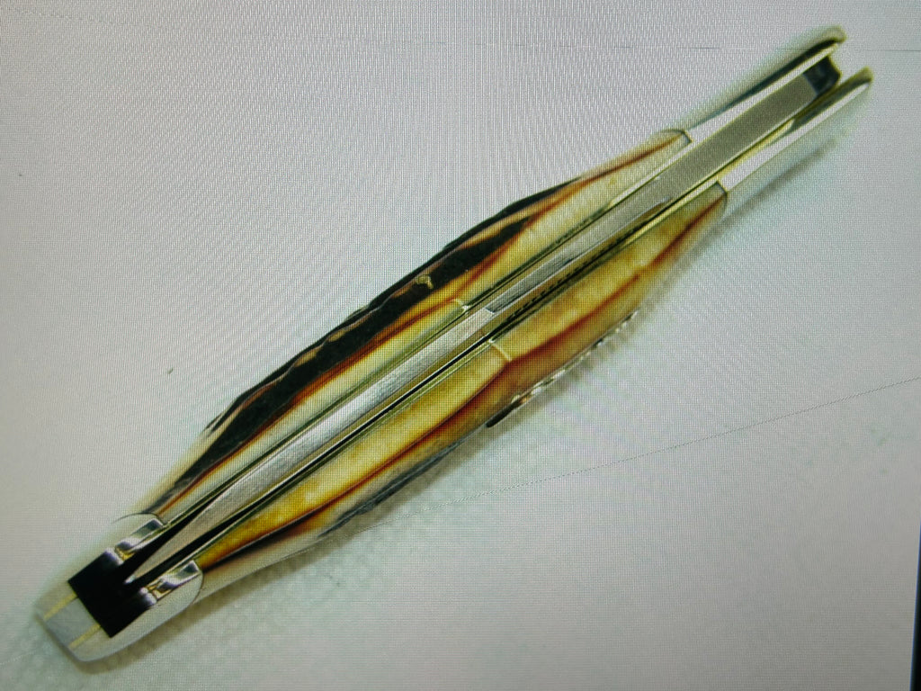 a...Case XX USA WR Case & Sons Vintage 1991 Super Boone Stag Brown Yellow Handle Limited Edition Pocket Knife w/Sheath Pre-OWNED