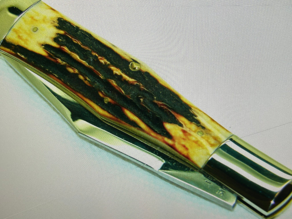 a...Case XX USA WR Case & Sons Vintage 1991 Super Boone Stag Brown Yellow Handle Limited Edition Pocket Knife w/Sheath Pre-OWNED