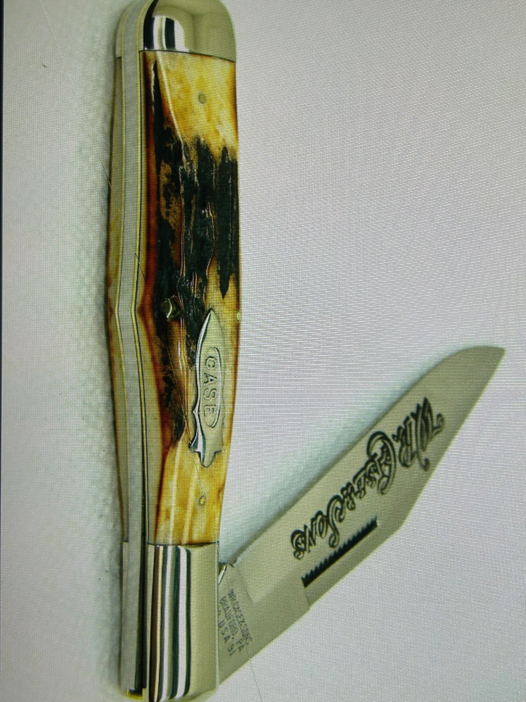 a...Case XX USA WR Case & Sons Vintage 1991 Super Boone Stag Brown Yellow Handle Limited Edition Pocket Knife w/Sheath Pre-OWNED