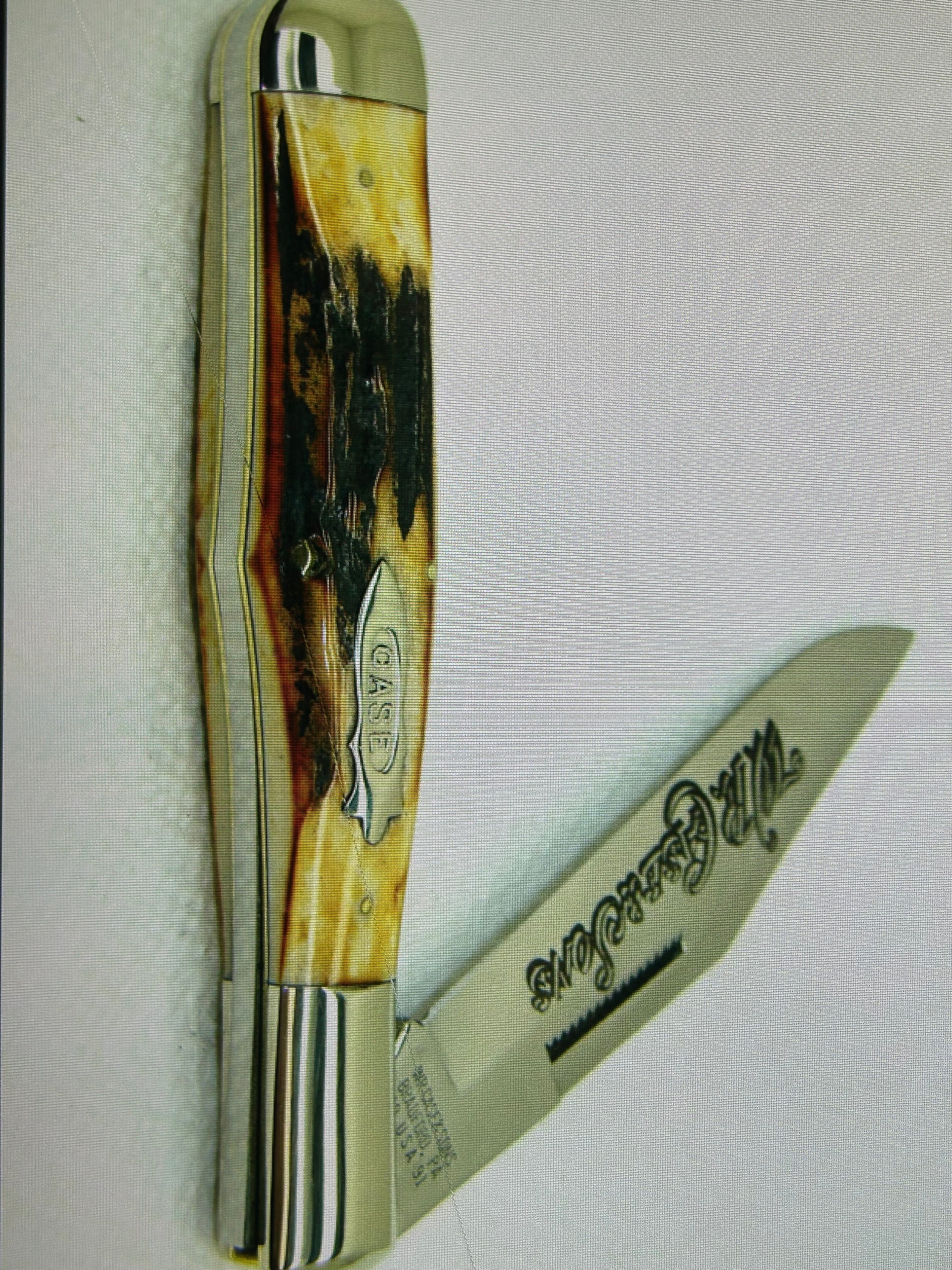 a...Case XX USA WR Case & Sons Vintage 1991 Super Boone Stag Brown Yellow Handle Limited Edition Pocket Knife w/Sheath Pre-OWNED