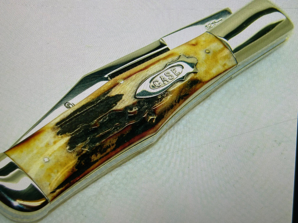 a...Case XX USA WR Case & Sons Vintage 1991 Super Boone Stag Brown Yellow Handle Limited Edition Pocket Knife w/Sheath Pre-OWNED