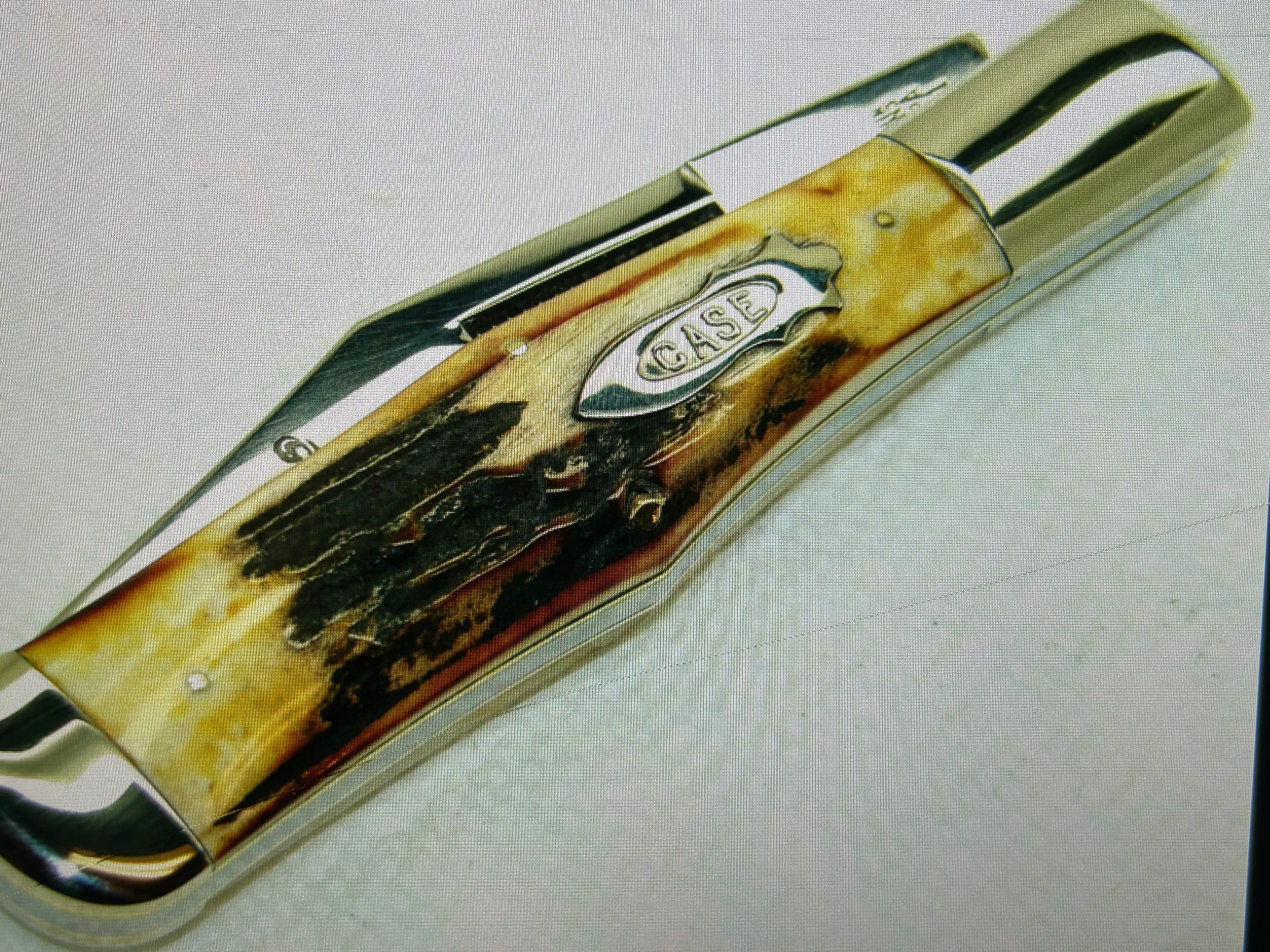 a...Case XX USA WR Case & Sons Vintage 1991 Super Boone Stag Brown Yellow Handle Limited Edition Pocket Knife w/Sheath Pre-OWNED