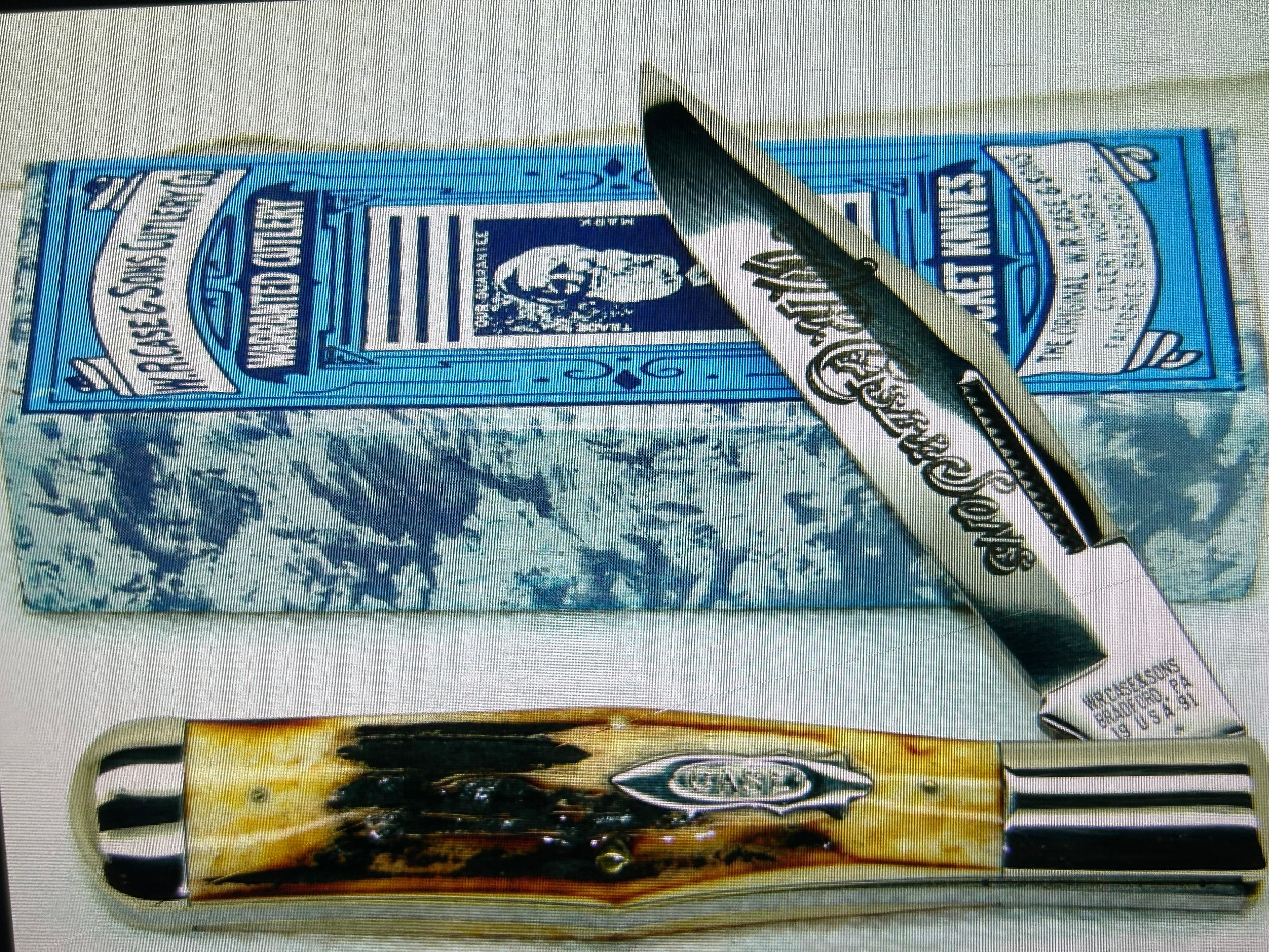 a...Case XX USA WR Case & Sons Vintage 1991 Super Boone Stag Brown Yellow Handle Limited Edition Pocket Knife w/Sheath Pre-OWNED