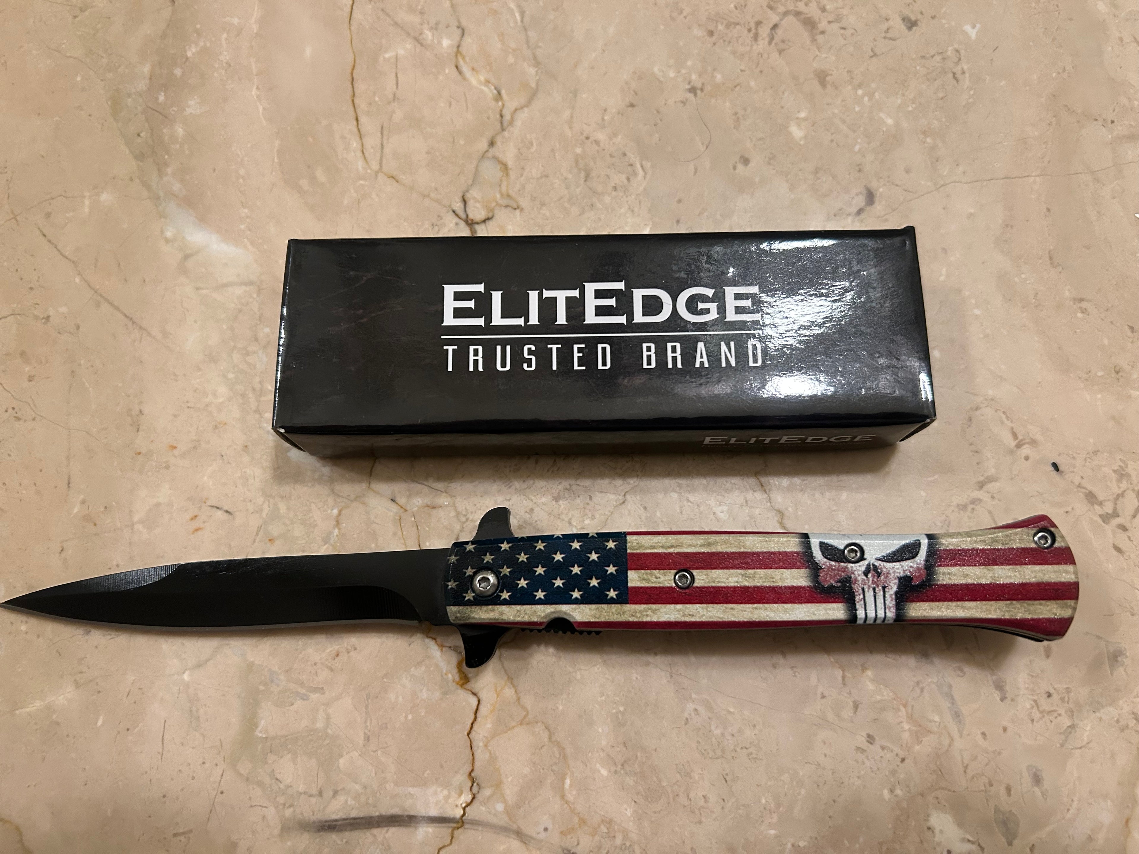 SS...ELITE SKULL ASSIST TACTICAL BLACK STAINLESS STEEL KNIFE NEW