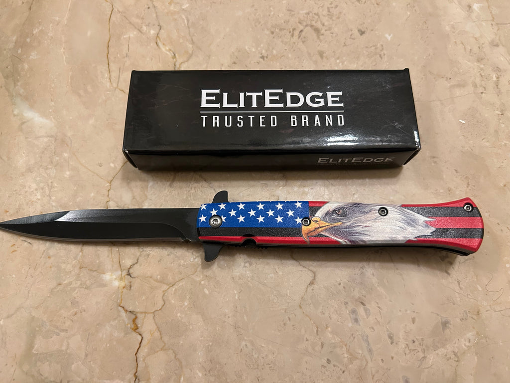 SS... ELITE EDGE-ELITE EAGLE ASSIST KNIFE TACTICAL BLACK BLADE HANDLE STAINLESS KNIFE NEW