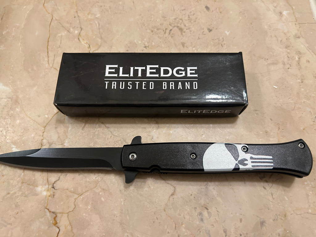 SS... ELITE LITTLE SKULL ASSIST BLACK STAINLESS STEEL KNIFE NEW