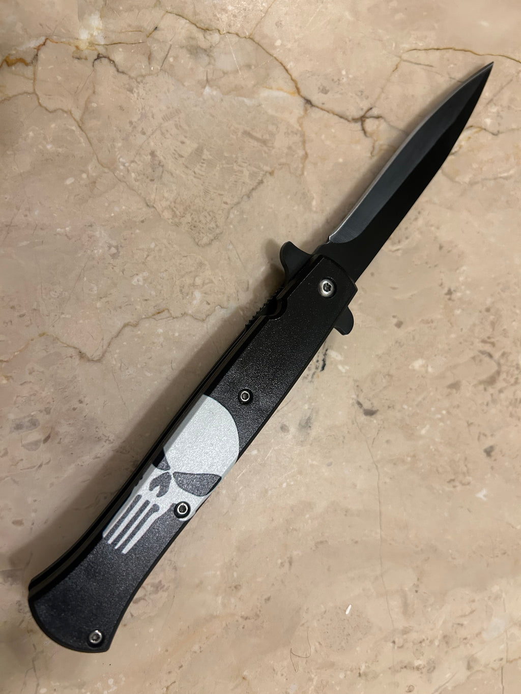 SS... ELITE LITTLE SKULL ASSIST BLACK STAINLESS STEEL KNIFE NEW