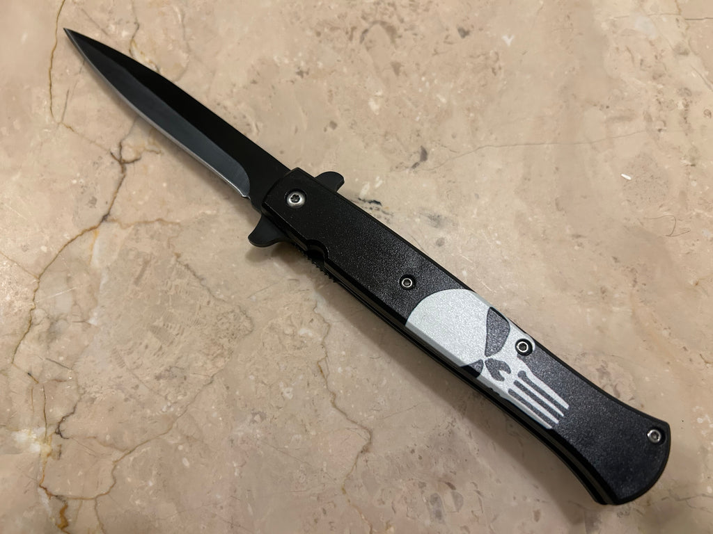 SS... ELITE LITTLE SKULL ASSIST BLACK STAINLESS STEEL KNIFE NEW