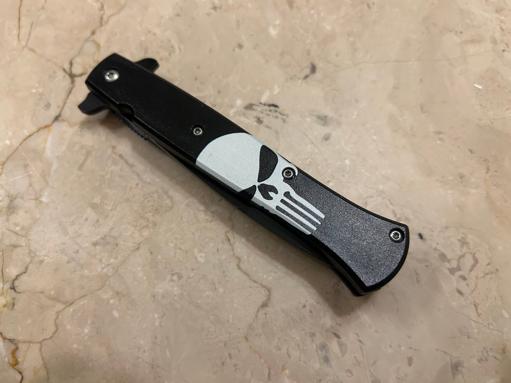 SS... ELITE LITTLE SKULL ASSIST BLACK STAINLESS STEEL KNIFE NEW