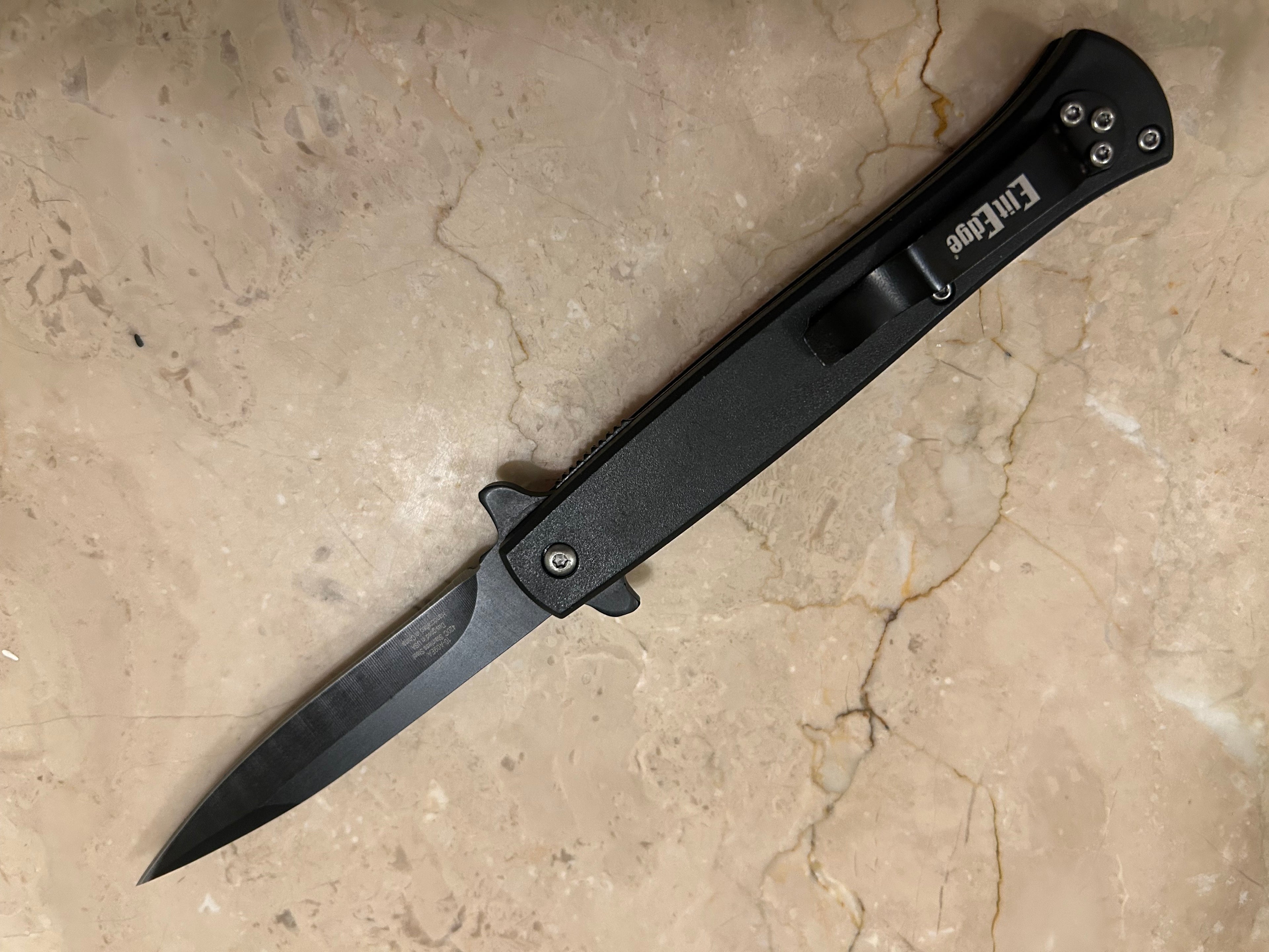 SS... ELITE EDGE-ELITE EAGLE ASSIST KNIFE TACTICAL BLACK BLADE HANDLE STAINLESS KNIFE NEW