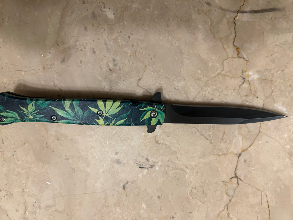 SS... ELITE LITTLE GREEN LEAF ASSIST BLACK STAINLESS STEEL KNIFE NEW