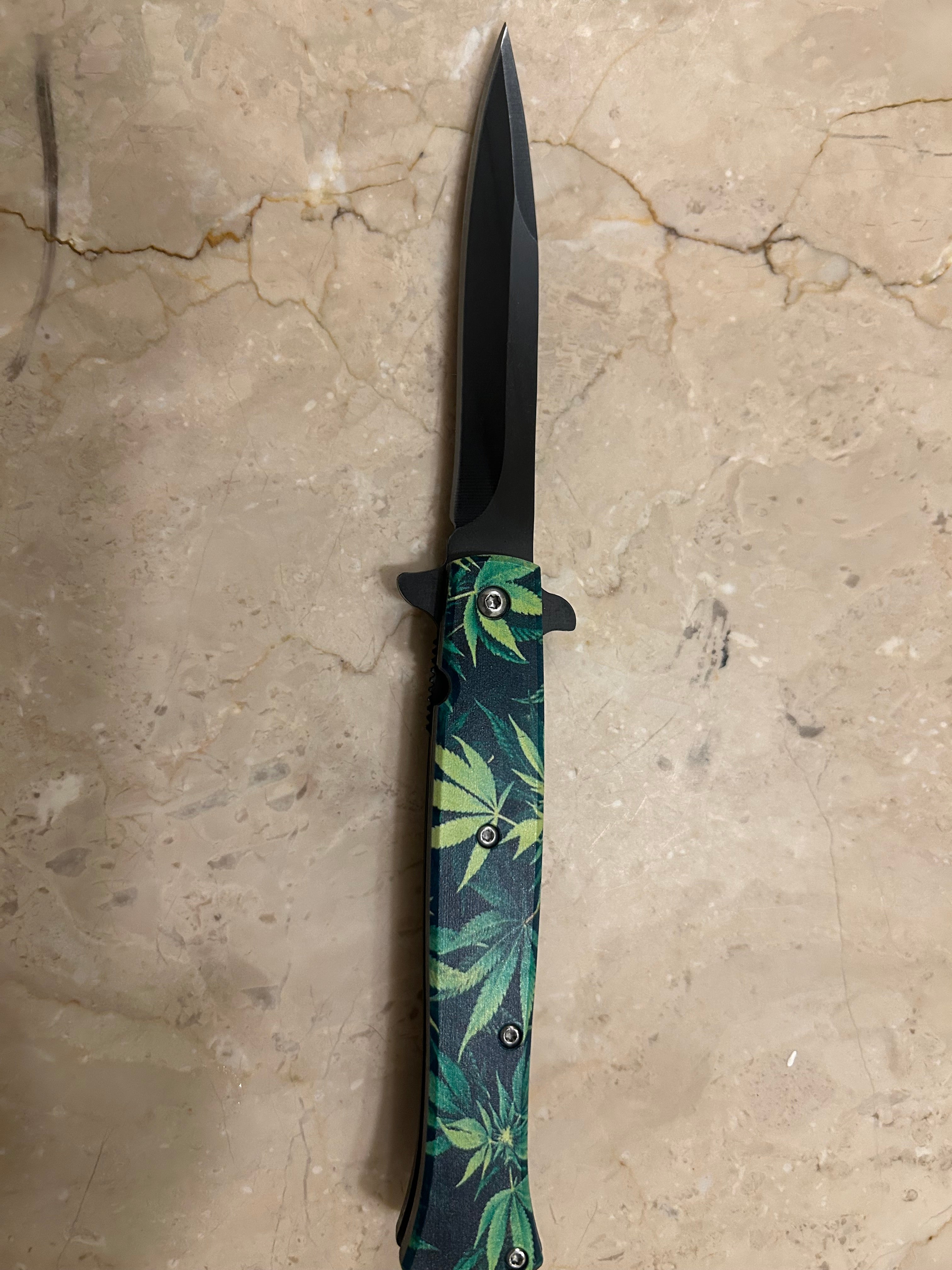 SS... ELITE LITTLE GREEN LEAF ASSIST BLACK STAINLESS STEEL KNIFE NEW