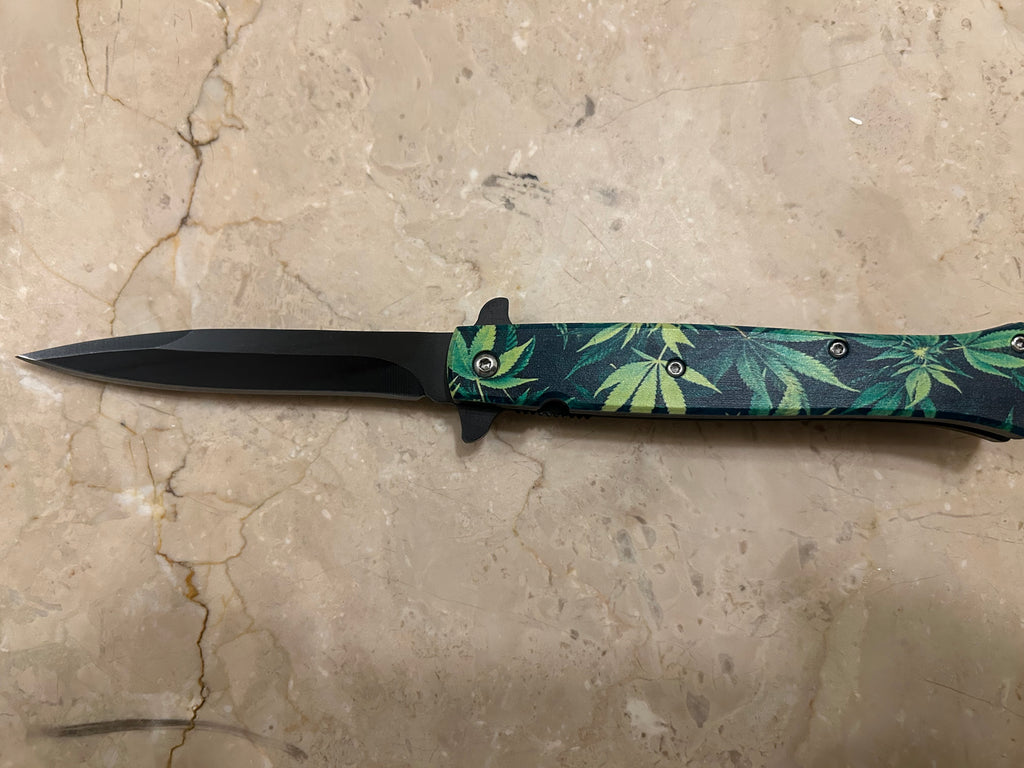 SS... ELITE LITTLE GREEN LEAF ASSIST BLACK STAINLESS STEEL KNIFE NEW