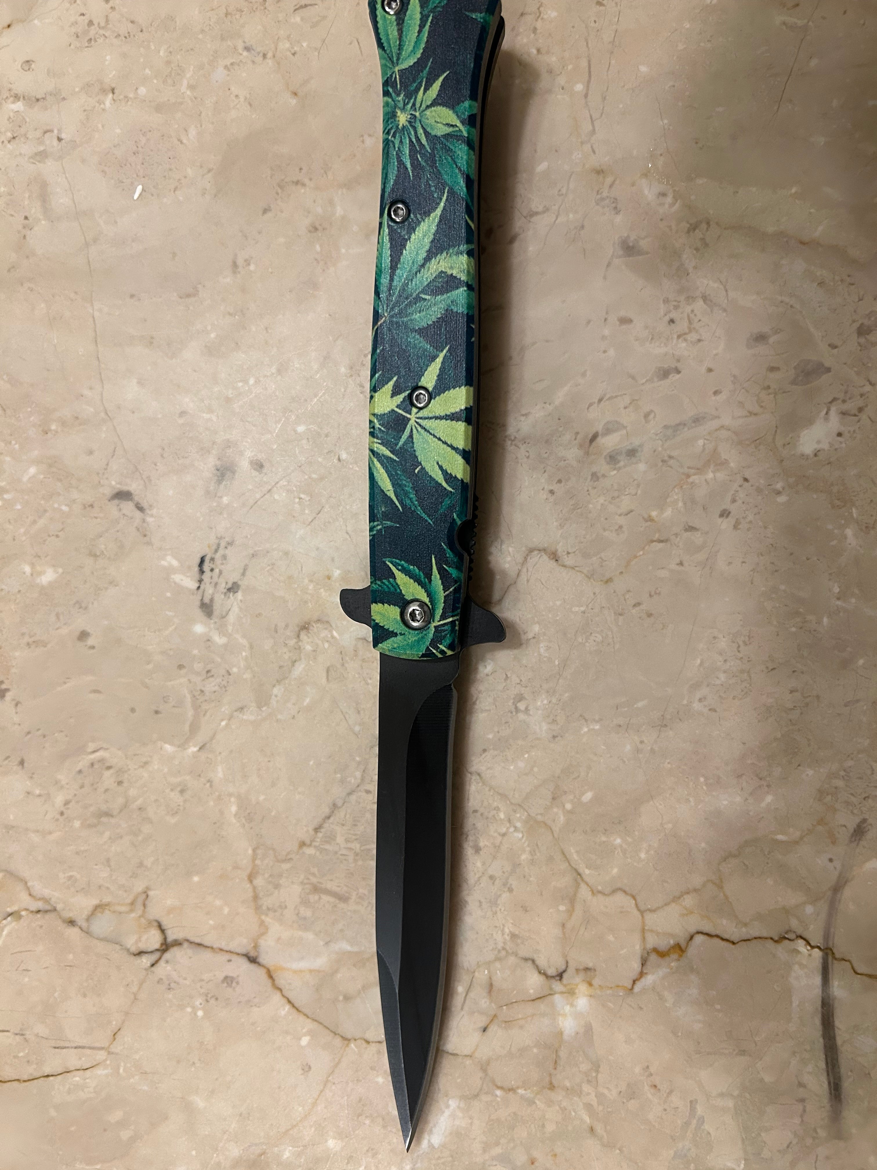 SS... ELITE LITTLE GREEN LEAF ASSIST BLACK STAINLESS STEEL KNIFE NEW