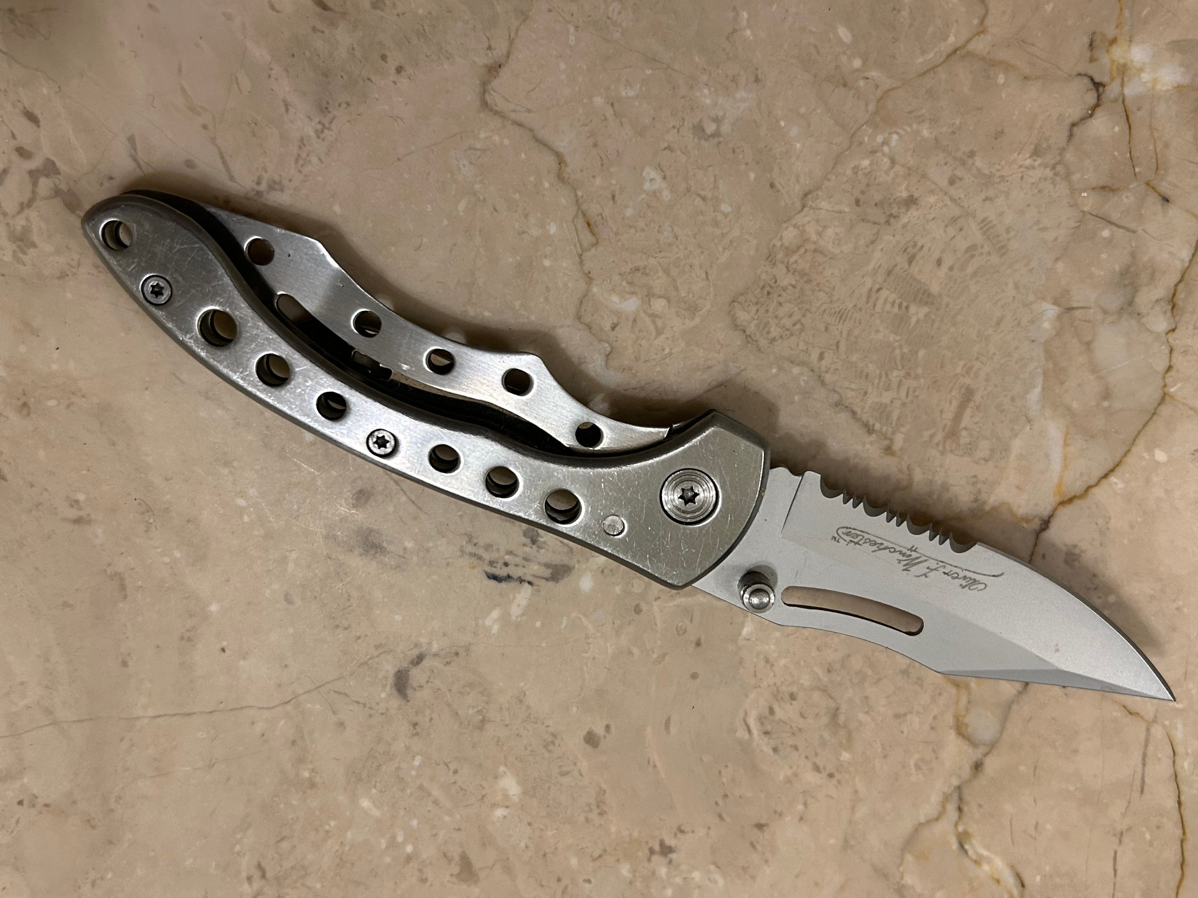 SS...WINCHESTER USA 1 BLADE STAINLESS STEEL MANUAL VINTAGE KNIFE USED