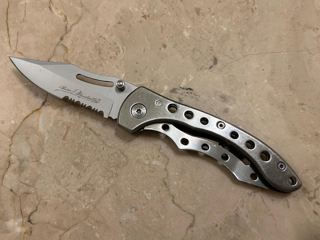 SS...WINCHESTER USA 1 BLADE STAINLESS STEEL MANUAL VINTAGE KNIFE USED