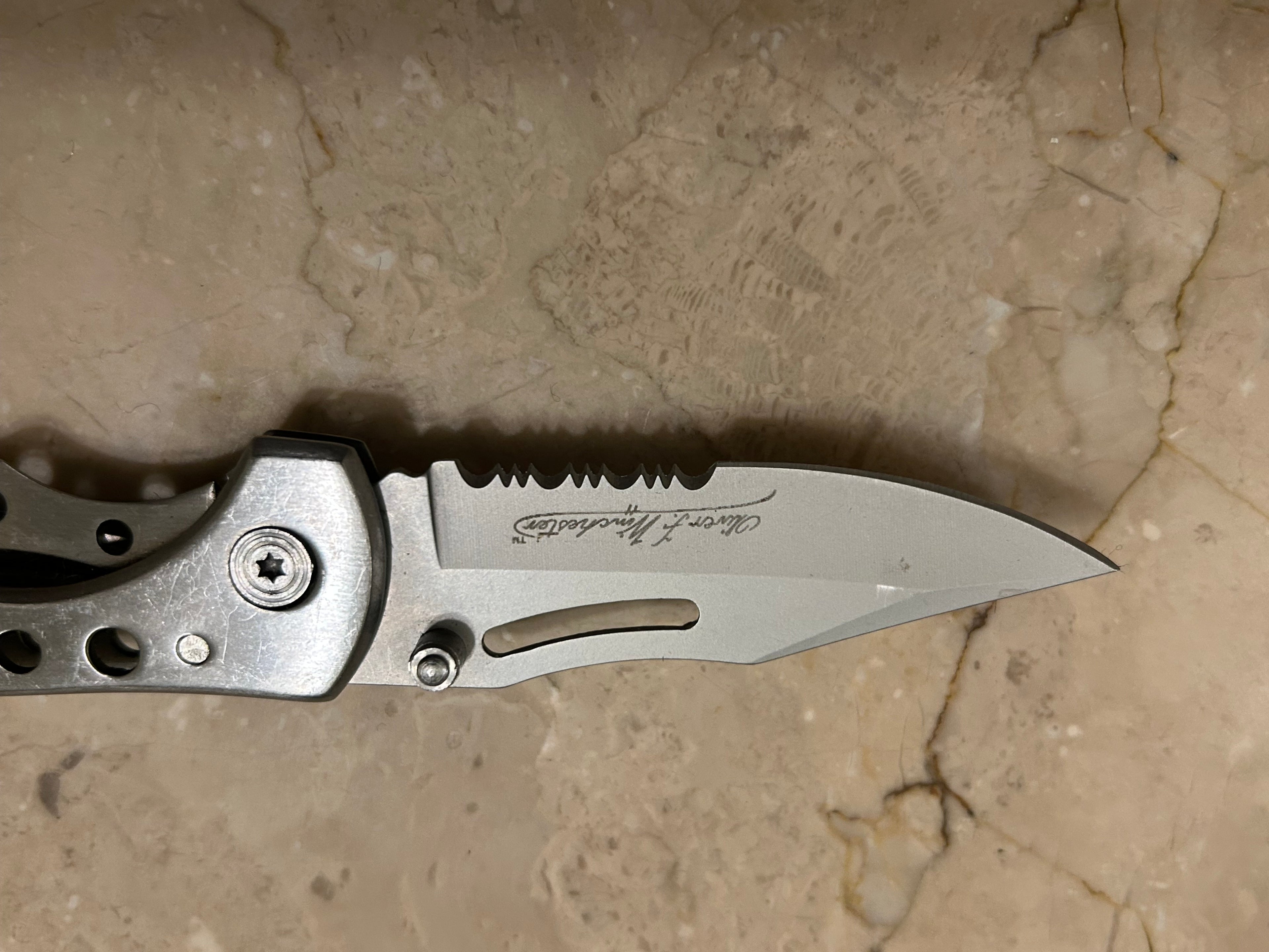 SS...WINCHESTER USA 1 BLADE STAINLESS STEEL MANUAL VINTAGE KNIFE USED