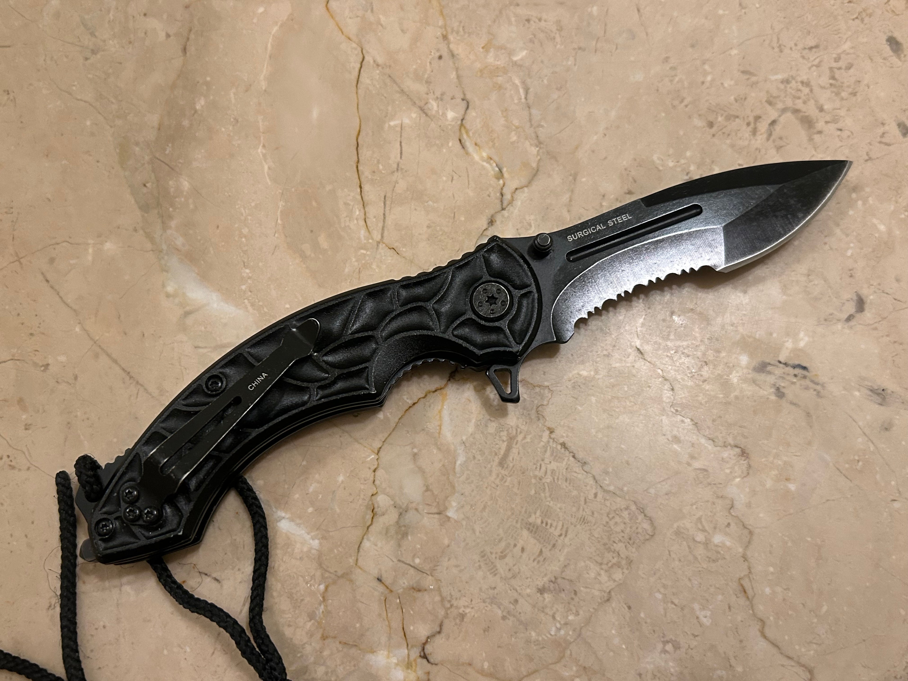 TC 1 BLADE STAINLESS STEEL ASSIT TACTICAL BLACK VINTAGE KNIFE USED