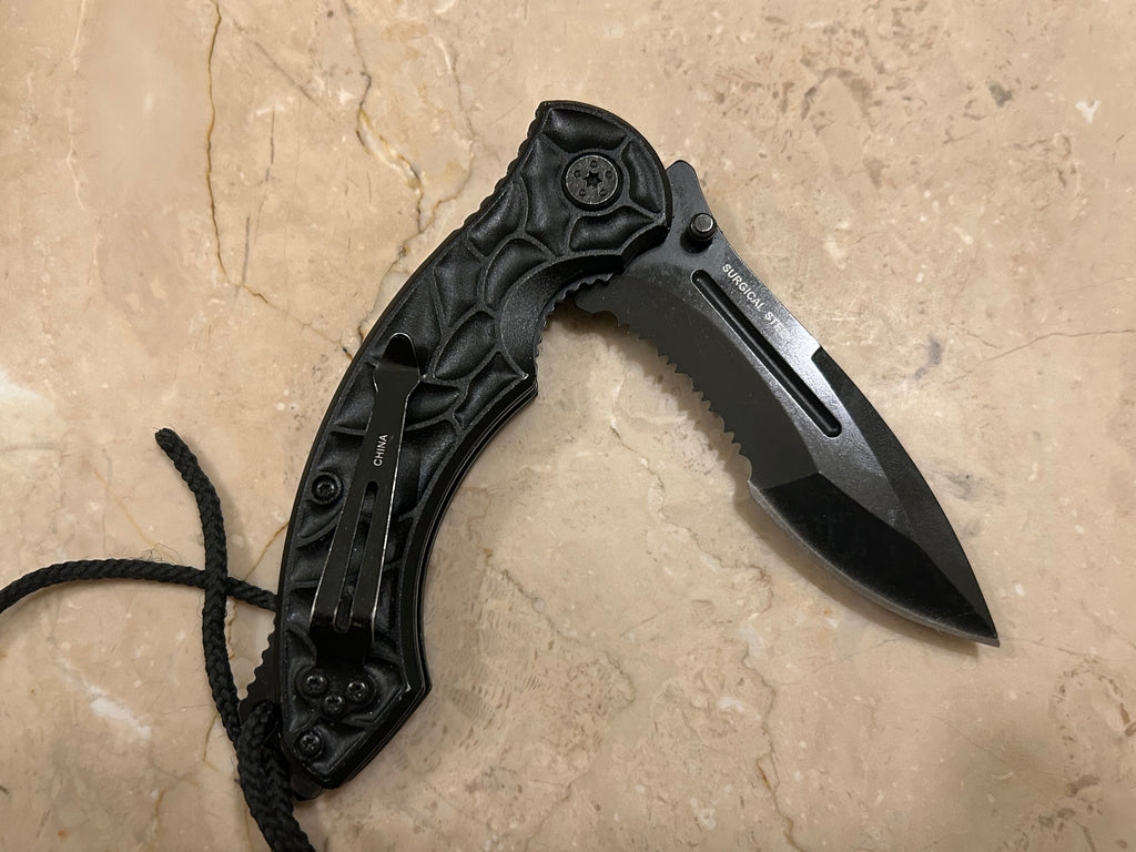 TC 1 BLADE STAINLESS STEEL ASSIT TACTICAL BLACK VINTAGE KNIFE USED