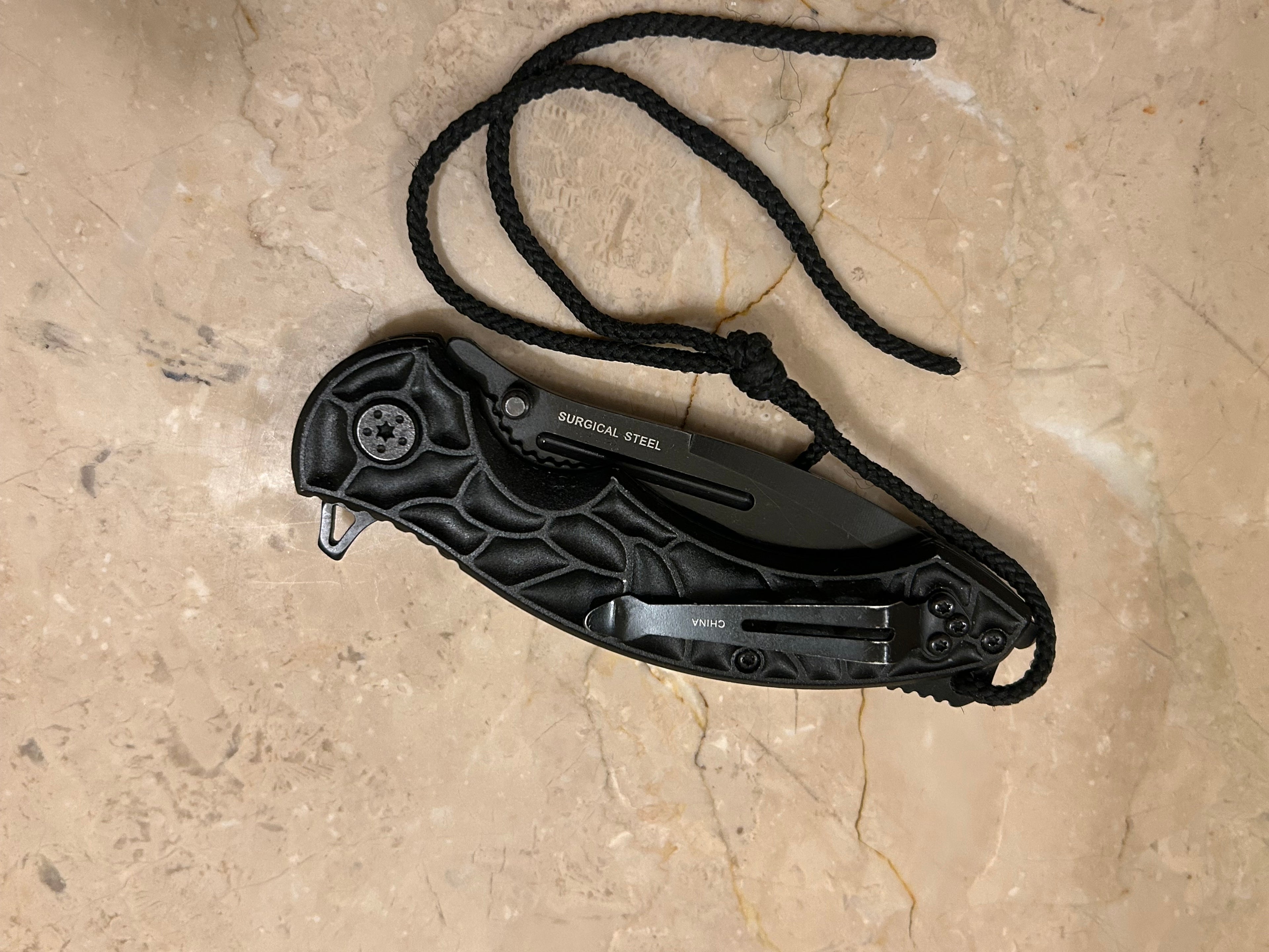 TC 1 BLADE STAINLESS STEEL ASSIT TACTICAL BLACK VINTAGE KNIFE USED